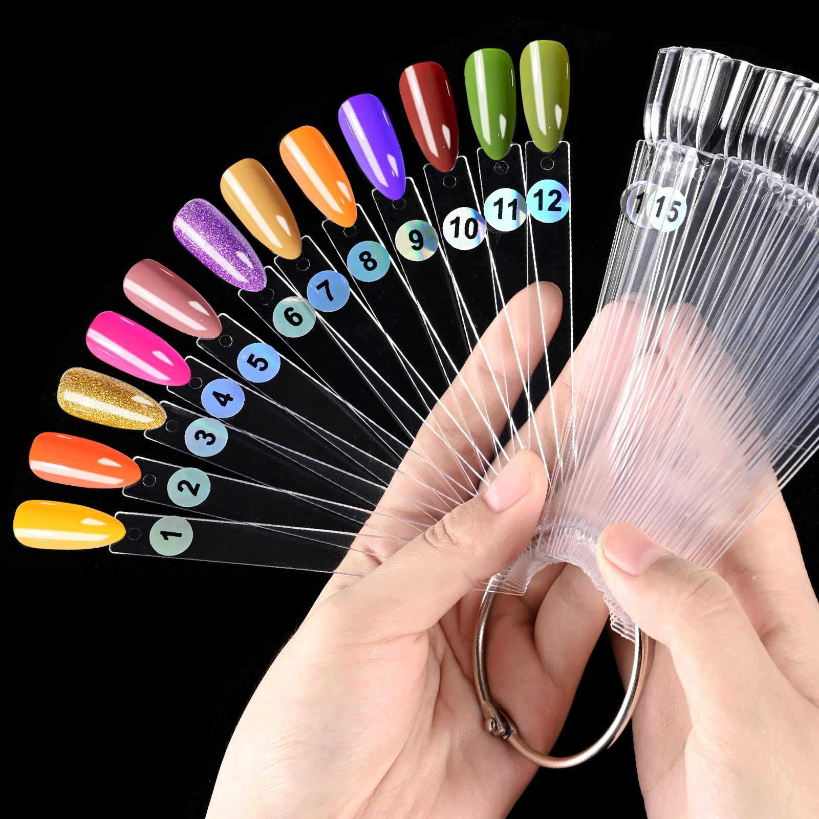 150 Pièces Nuancier Ongles, Présentoir Ongles Nuancier Nuancier Vernis Semi Permanent pour Style Nail Art et Affichage Des Couleurs avec Autocollants De Numéro 1-180