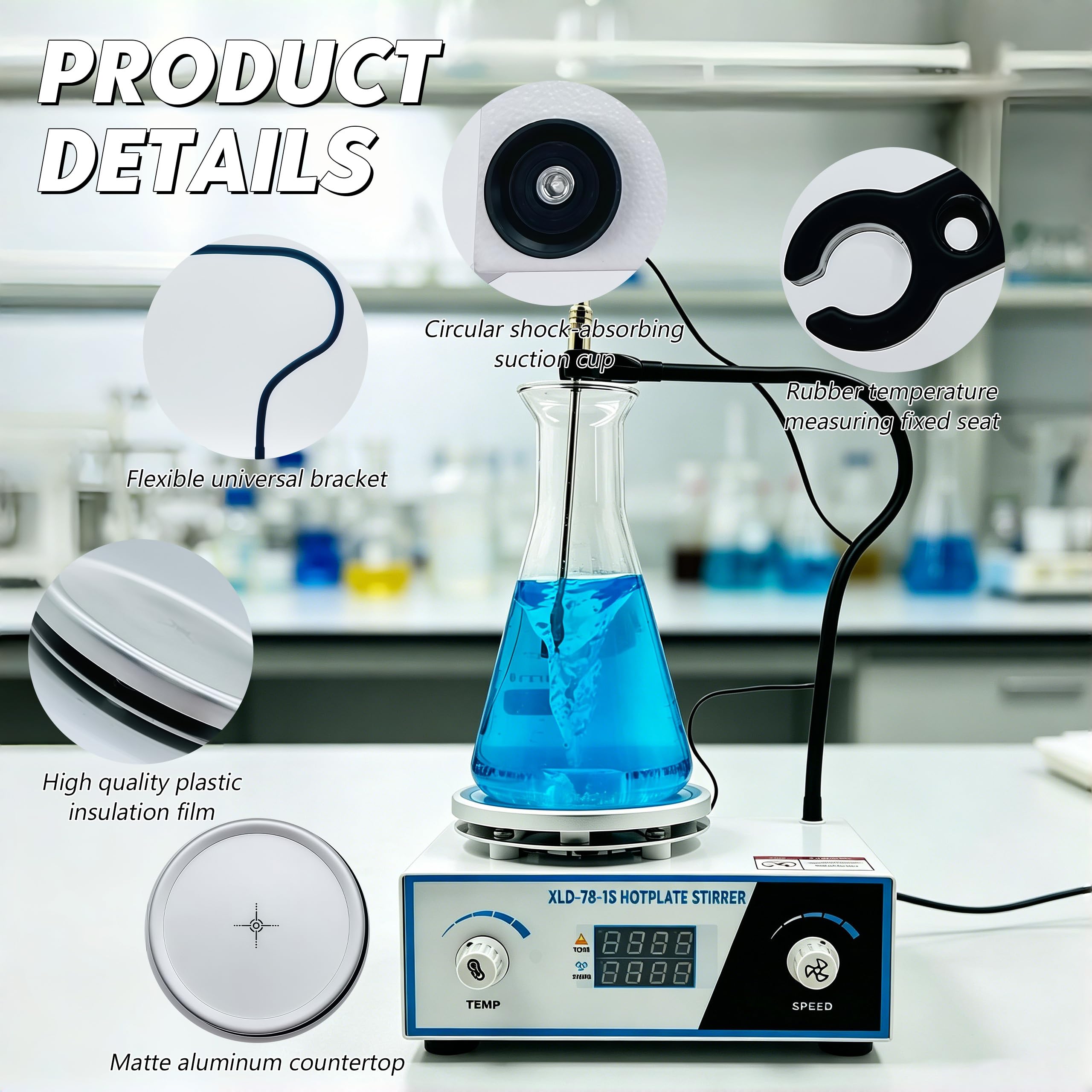 Agitatore magnetico con piastra riscaldante, 250 W, con regolatore di velocità da 300 – 2600 giri/min, display digitale Magnetic Stirrer con bastoncini magnetici a forma di C e asta girevole