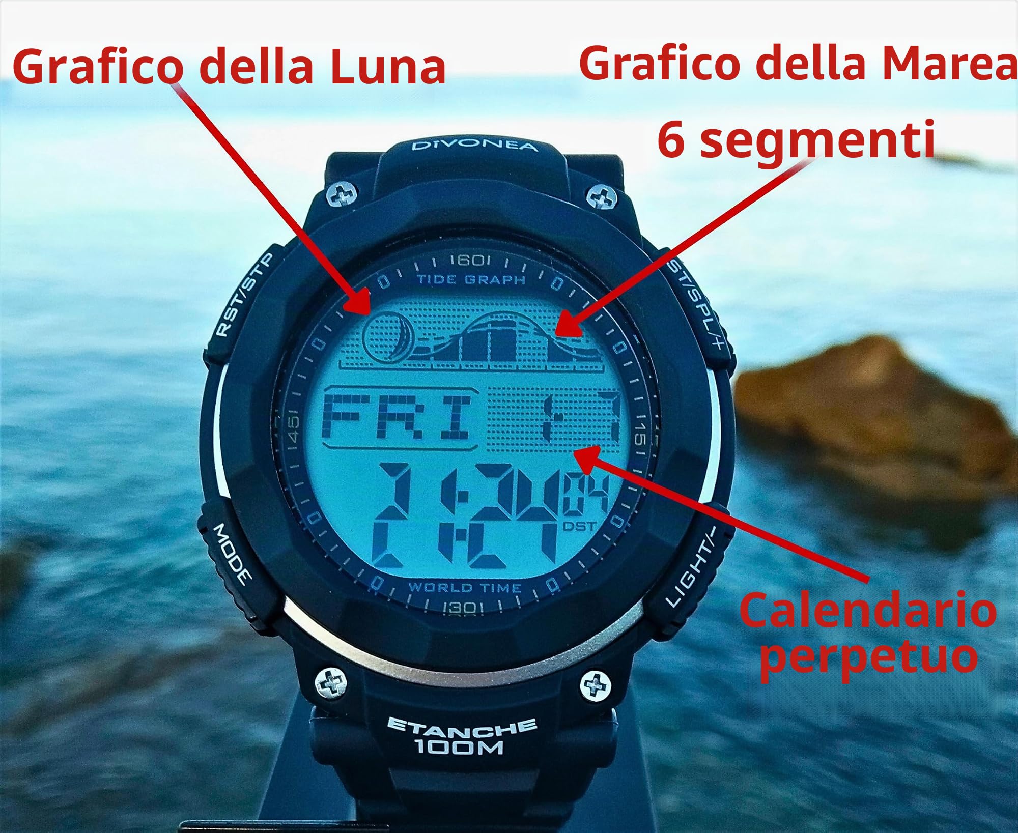 DiVONEA | Orologio digital con Indicatore di Marea e Fase Lunare
