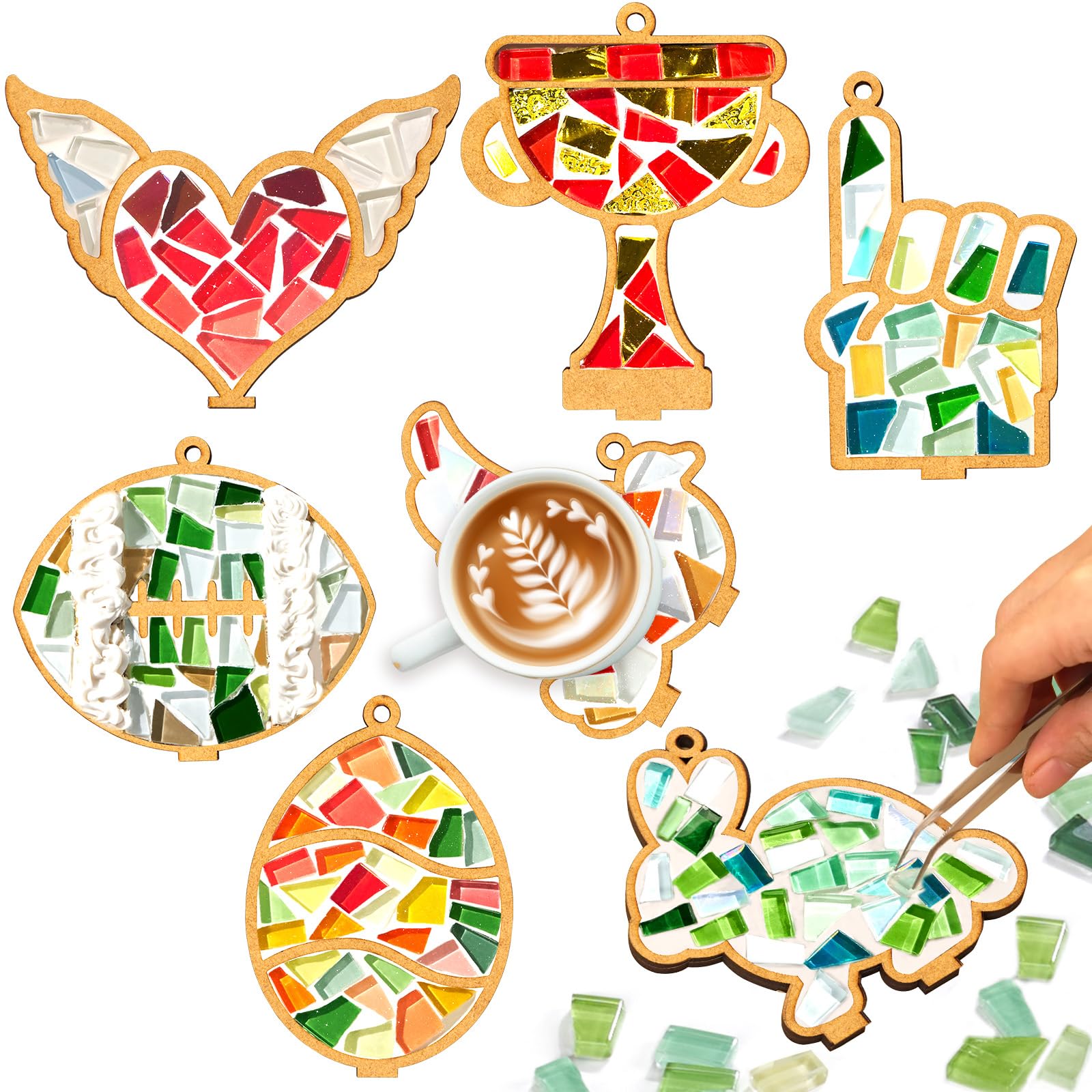FARBCLUB 7 Sets DIY Mosaic Kits for Adults & Beginners - Fun Coaster & Home Decor Craft Set with Mixed-Color Glass Tiles, Relaxing Handmade Art Project for Creative Hobbyists, Great Gift Idea