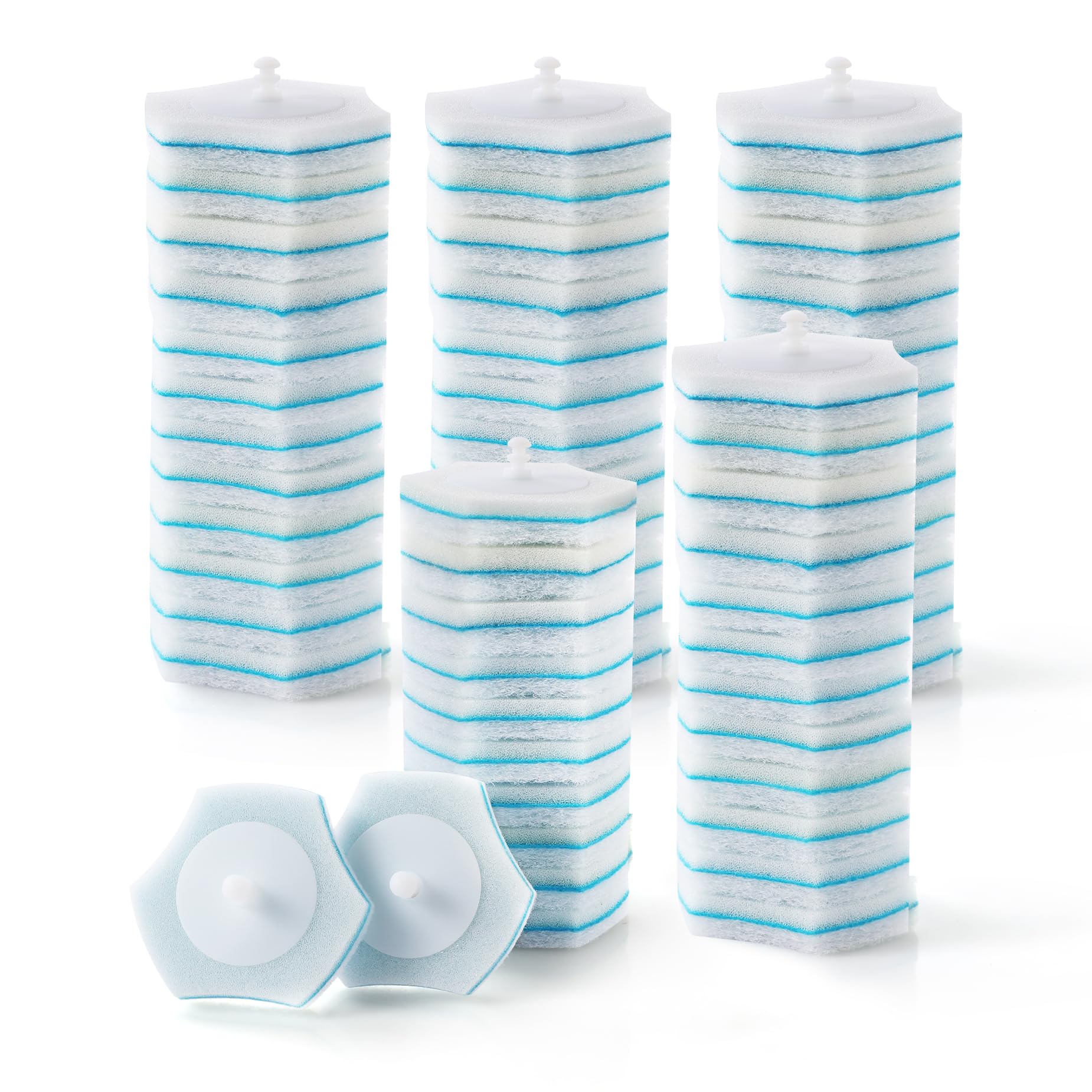 CLEANHOME Disposable Toilet Brush Replacement Head, 60 Sponge Brush Heads with Built-in Cleaning Solution,Thoroughly cleans the toilet, leaving them permanently bright white and odour-free