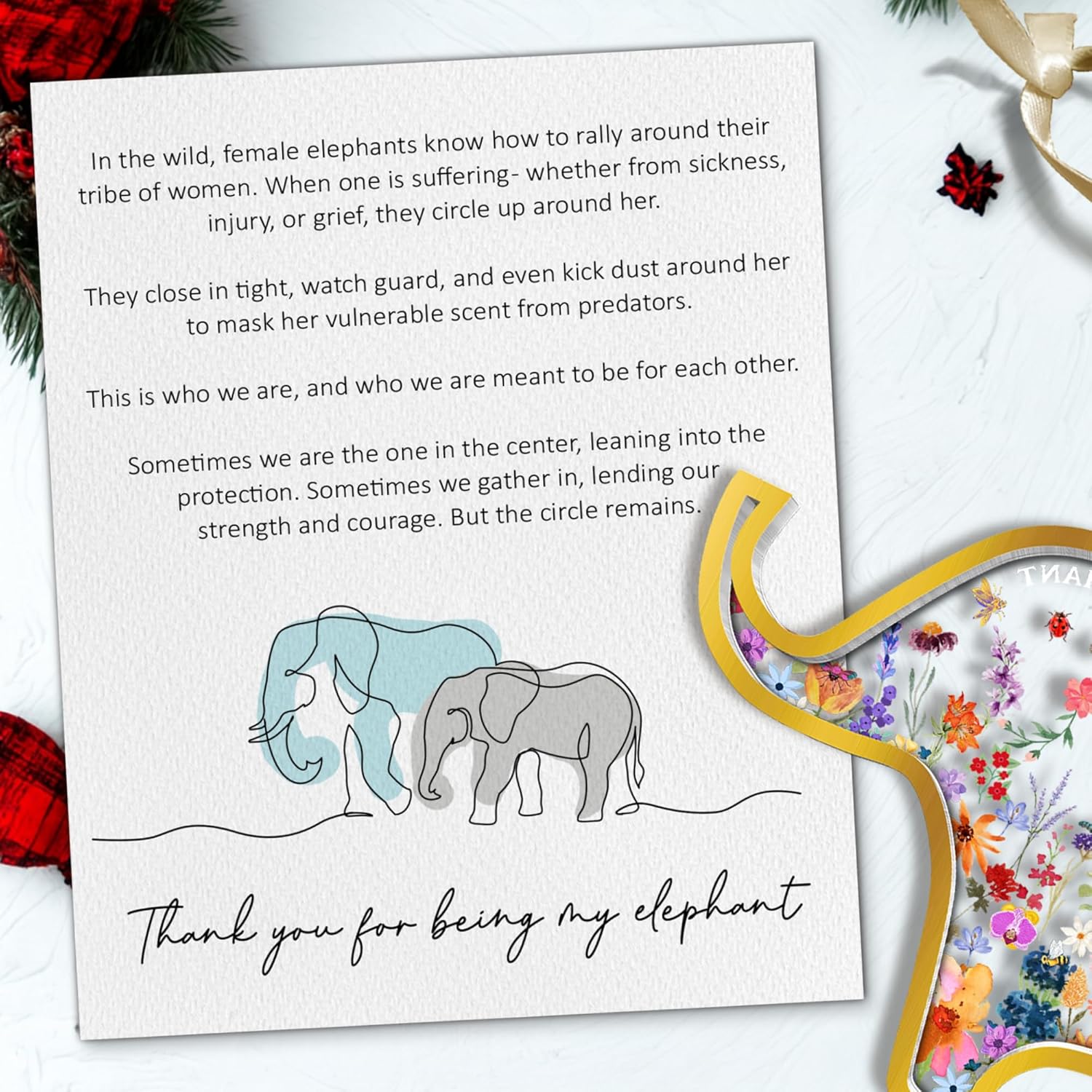 Thank You Gifts for Women, Sister, Friends, Coworkers - Friendship Elephant Ornament - Christmas, Birthday Gifts for Friends Sisters - Elephant Gift for Women - Acrylic Ornament & Card - Image 2