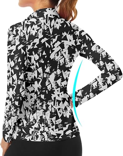 Miniatura 6 de WOWENY Camisetas deportivas de manga larga para mujer con cremallera de un cuarto cuello con estampado camiseta de tenis