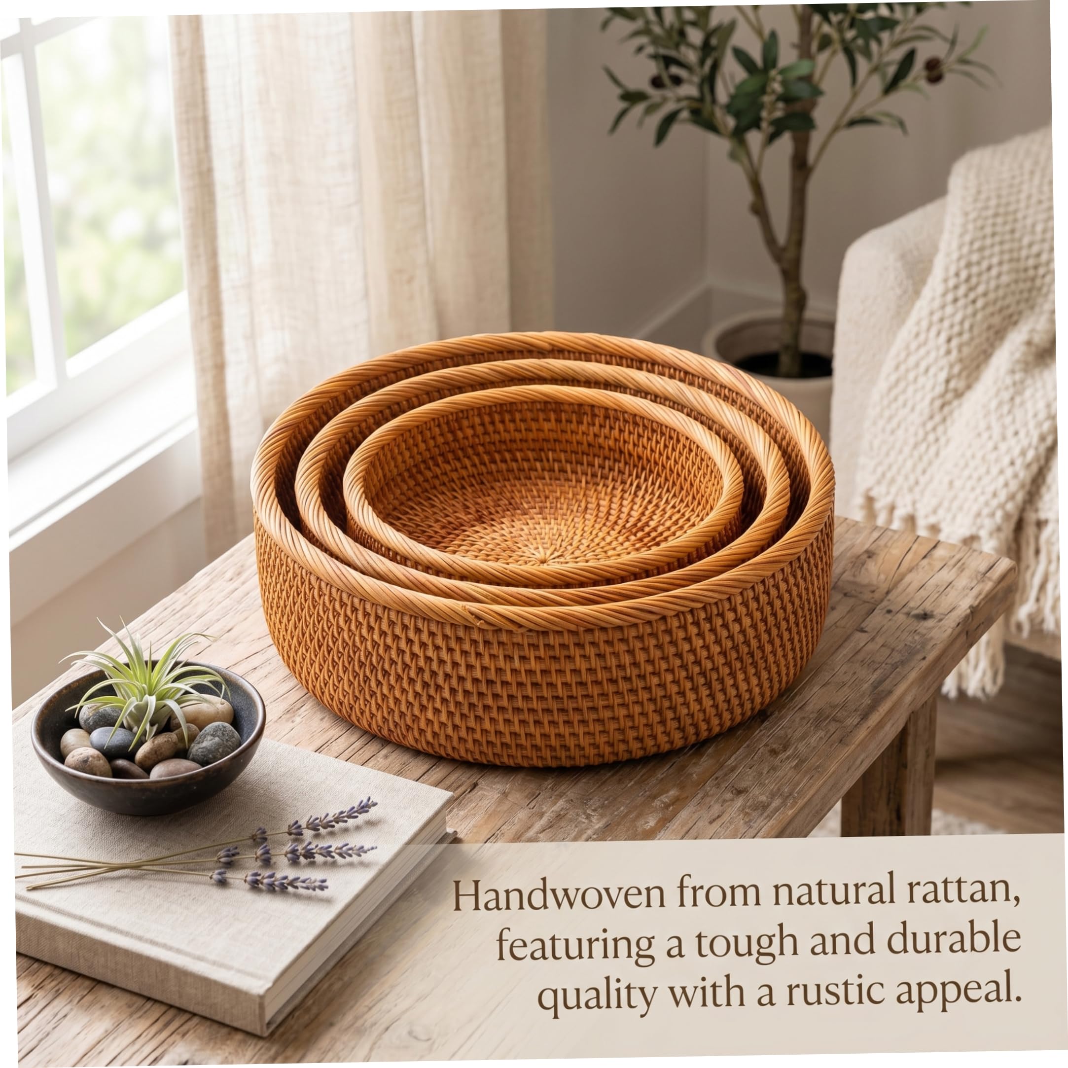3 Pezzi Cesti Rotondi in Vimini Rattan cestini per Il Pane Intrecciati a Mano in Modo Naturale per l'organizzazione Domestica Cesti Rattan cestini per Il Pane Rotondi Vimini per i