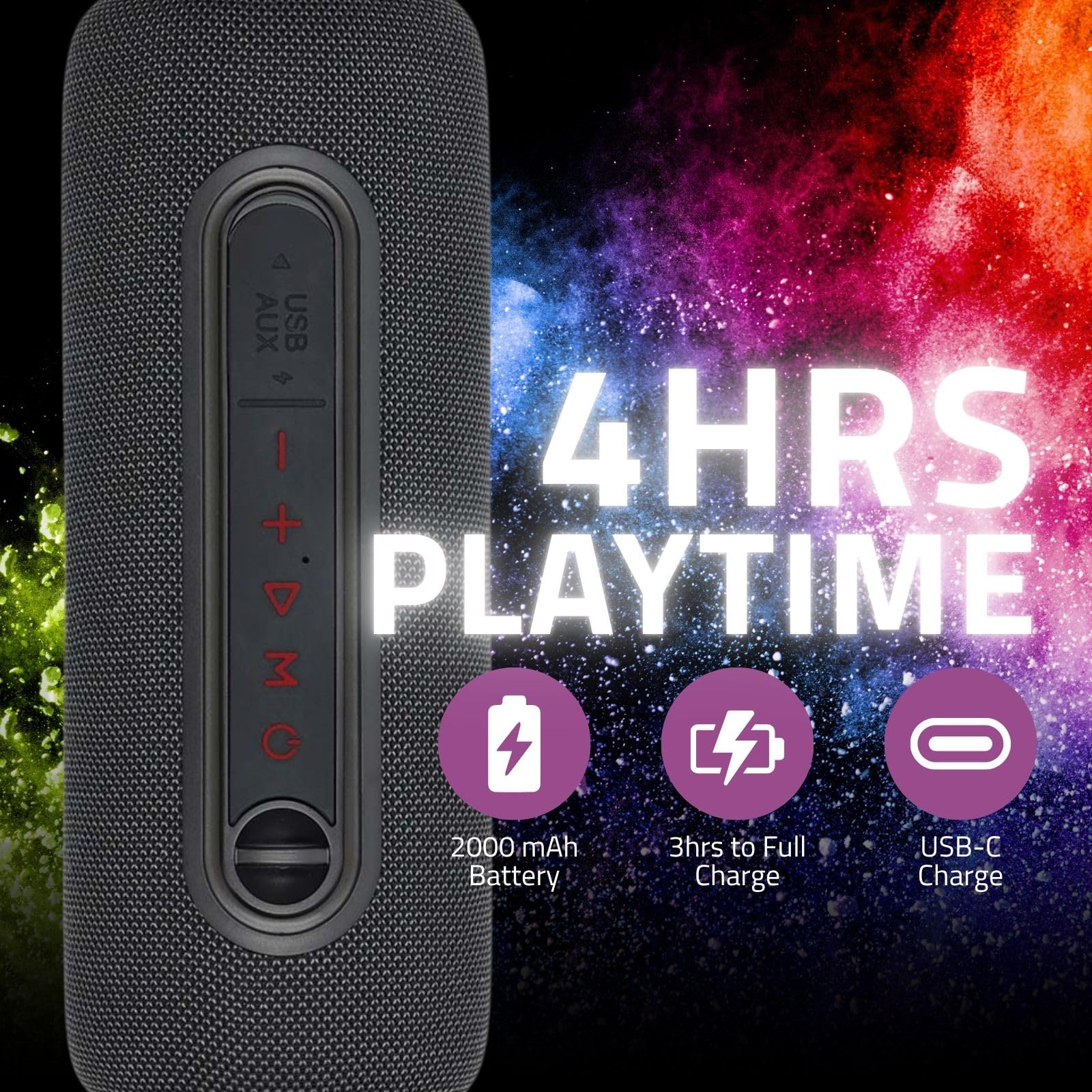 Nedis Altoparlante Bluetooth - Tempo massimo di riproduzione della batteria: 4 ore - Dispositivo portatile - 30 W - Stereo - Microfono incorporato - X5 - Collegabile - Nero