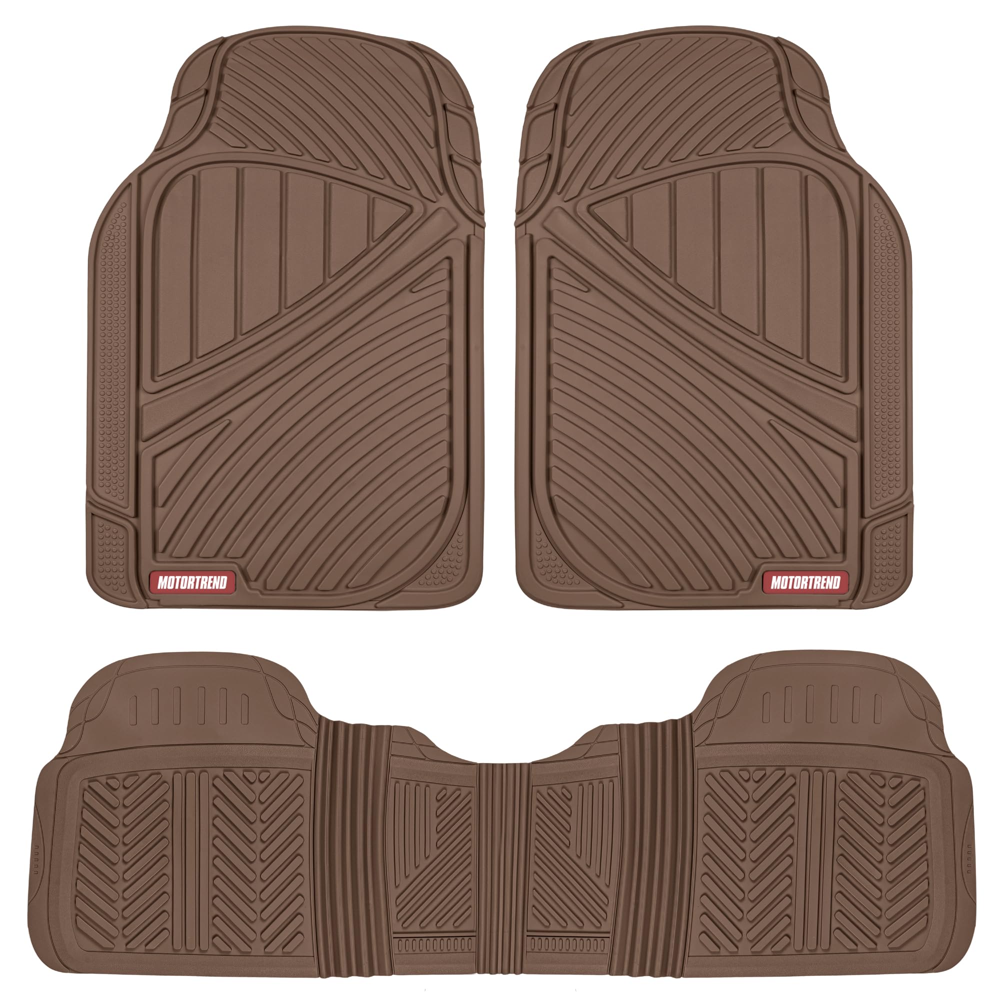 Motor Trend FlexTough Performance All Weather Rubber Car Floor Mats - 3 Piece Floor Mats Automotive Liners for Cars Truck SUV, Heavy-Duty Waterproof (Brown)