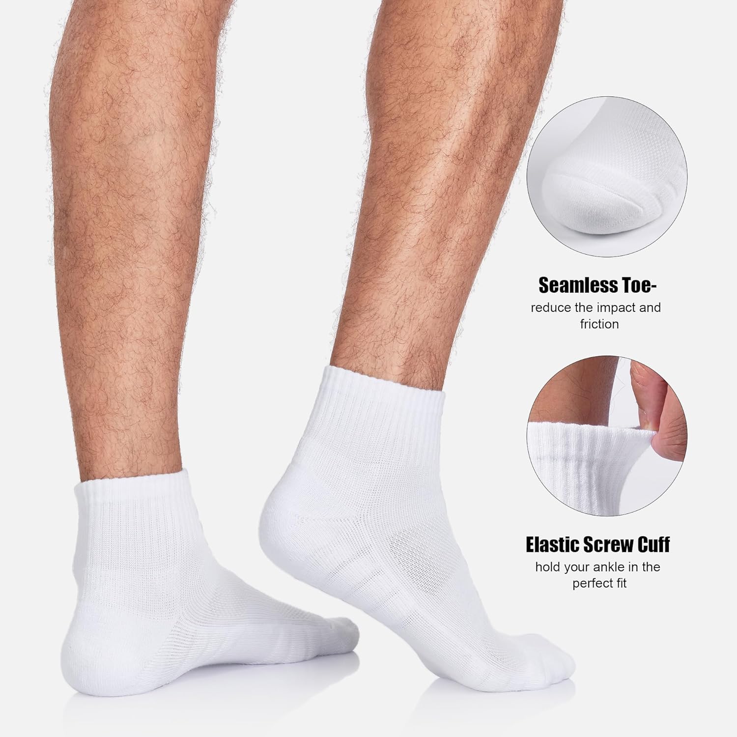 Lapulas Athletic Quarter Socks for Men Women, Cotton Mesh, Cushioned Arch Support, Non-Slip Running Ankle Design, 6 Pack - Image 4