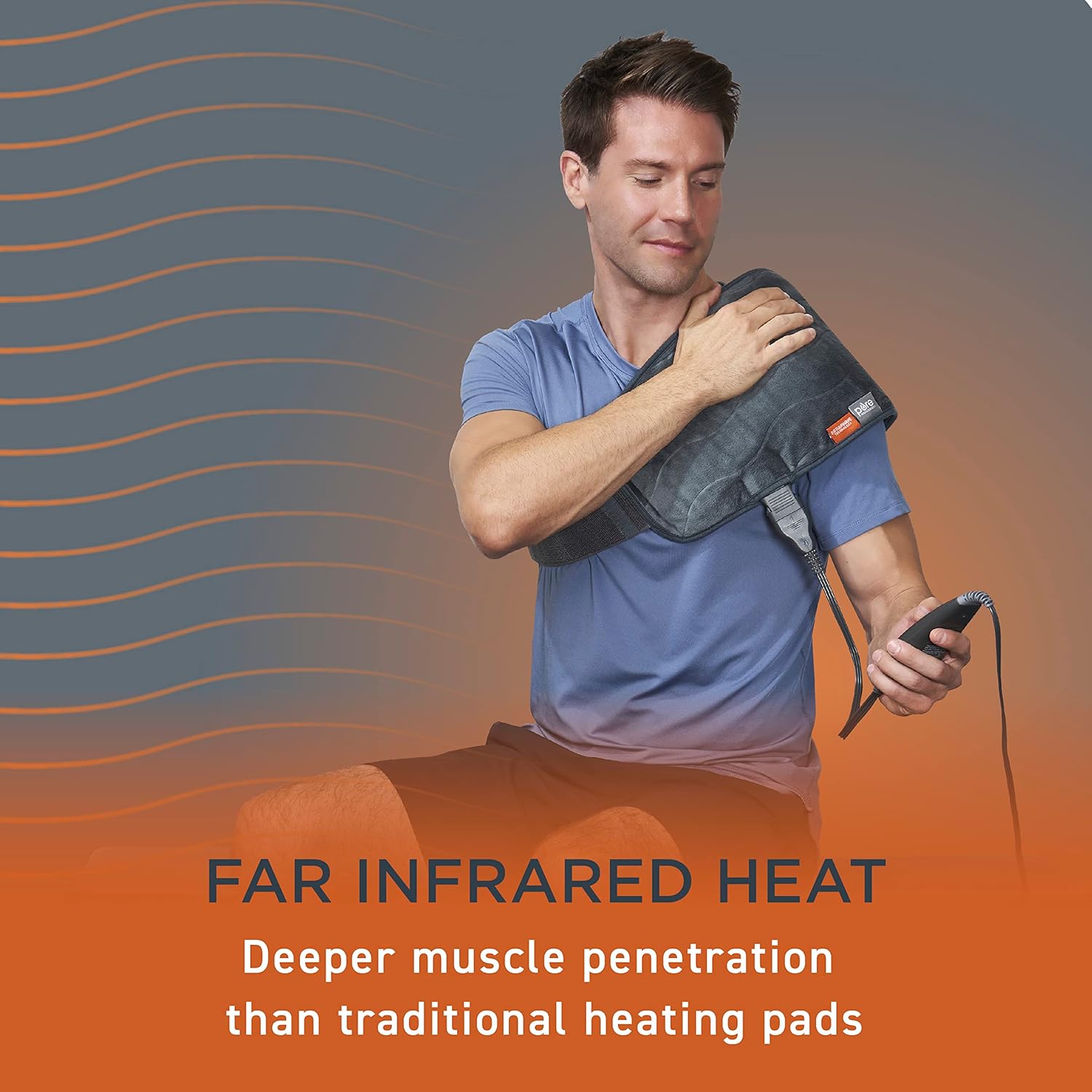 Pure Enrichment PureRelief Pro Far Infrared Universal Heat Wrap - Deep Muscle Relief for Back, Neck, Shoulder, & Knee Pain in Athletes, 4 Heat Settings, Dry/Moist Heat, Lumbar Heating Pad (Iron Gray) - Image 2