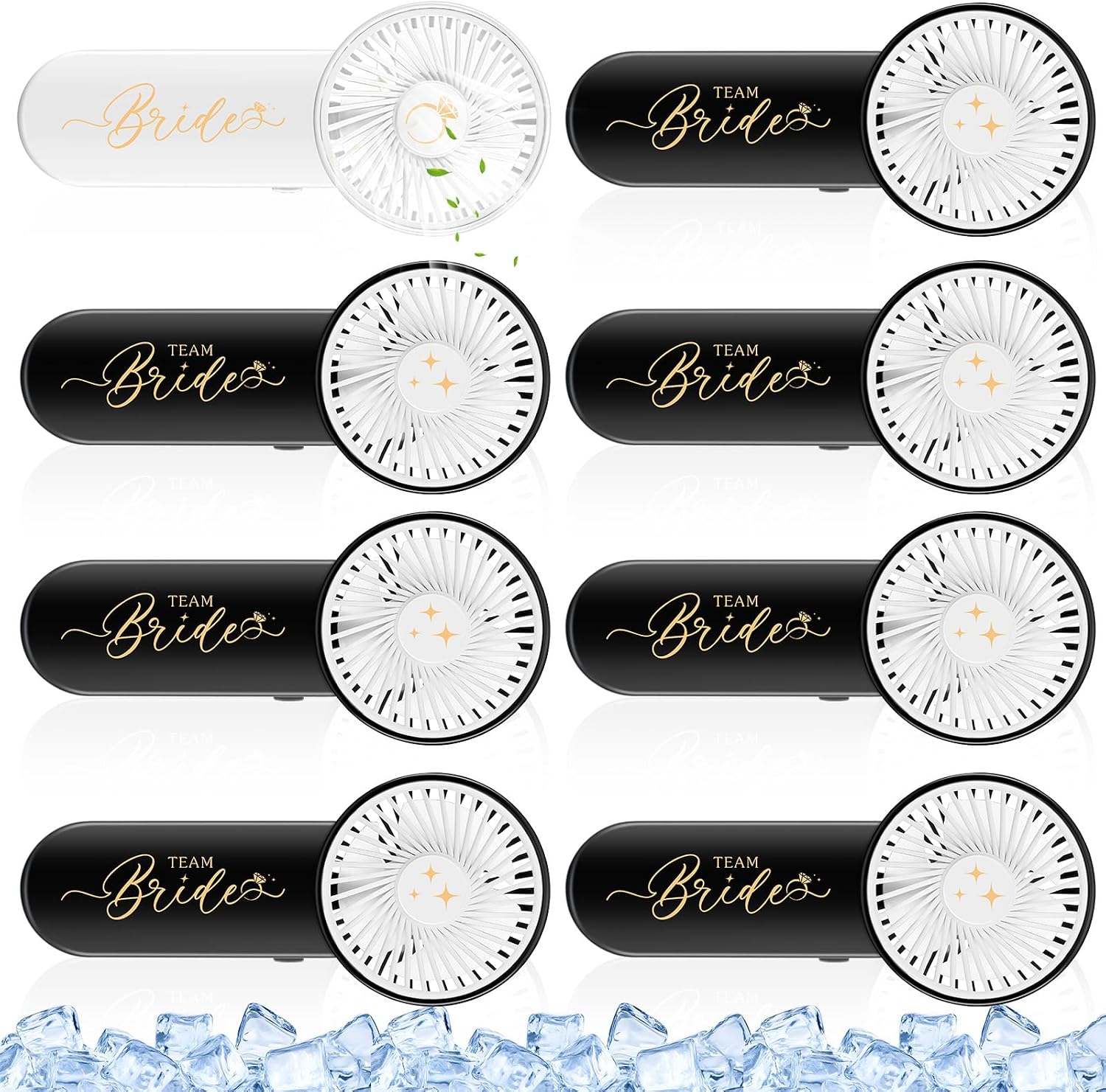 CroBlissful 8 Pcs Bachelorette Party Favors Mini Bridesmaid Gifts Black Fan Portable Handheld Proposal Fan Battery Operated Fans with Box for Wedding Bride Party Gifts