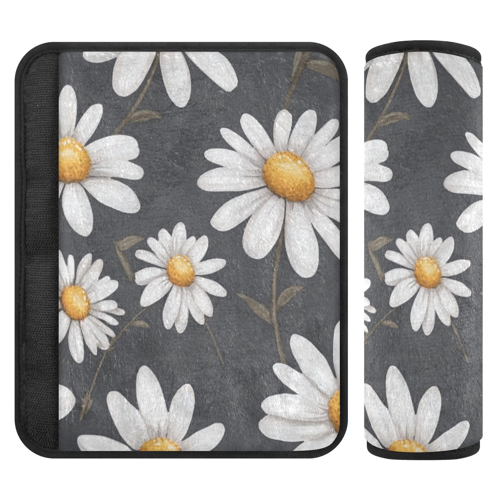 Seat Belt Covers 2 Pack Daisies Car Seat Strap Covers Super Soft White Car Seat Neck Cover for Boys Girls Adults Babies S