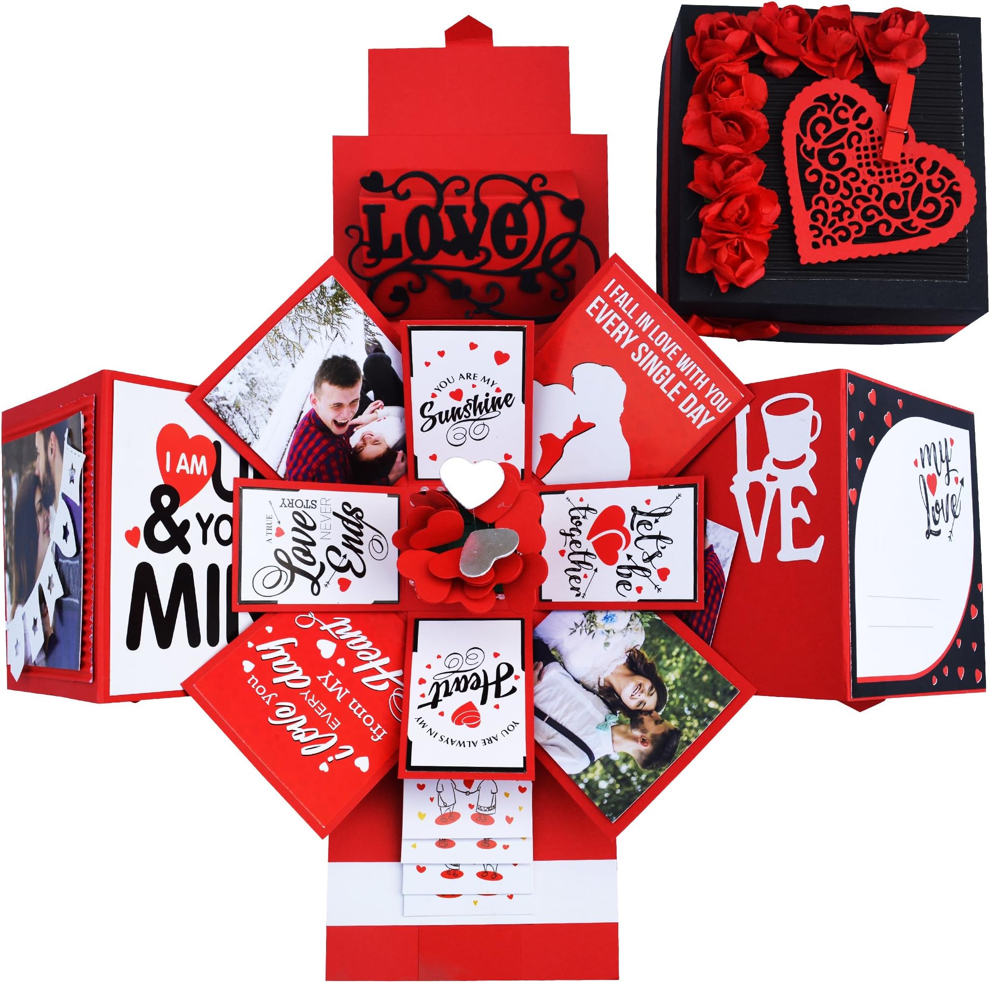 DecuT 3 Layered Romantic Handmade Explosion Box for Birthday Love Explosion Box Gift for Birthday Explosion Box Kit(Customized Explosion Box)