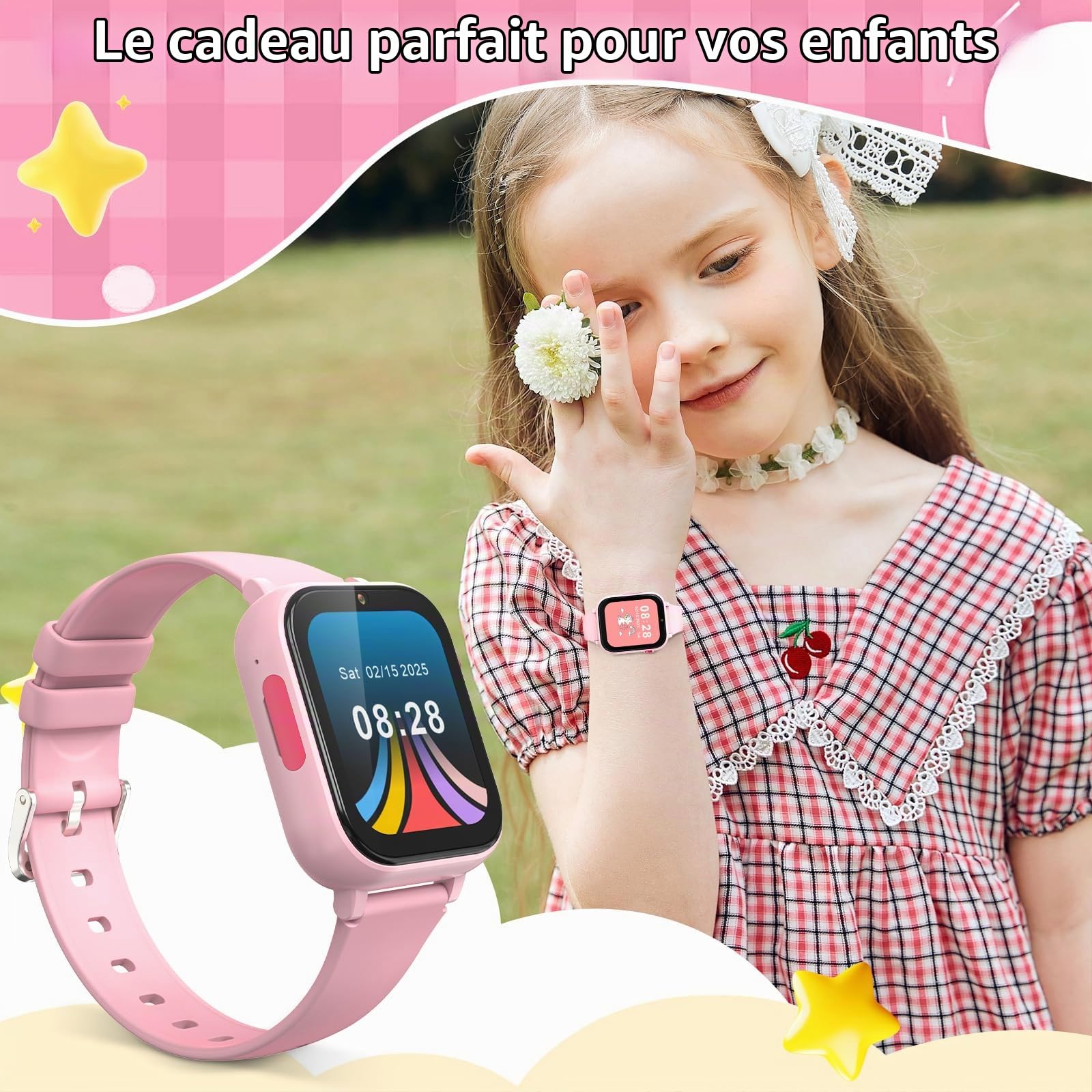 Montre connectée 4G pour Enfants avec Fonction d'appel Vocal, Montre-téléphone, Montre pour Enfants avec Appareil Photo Jeux réveil écran Tactile Fonction Appel étanche IPX7