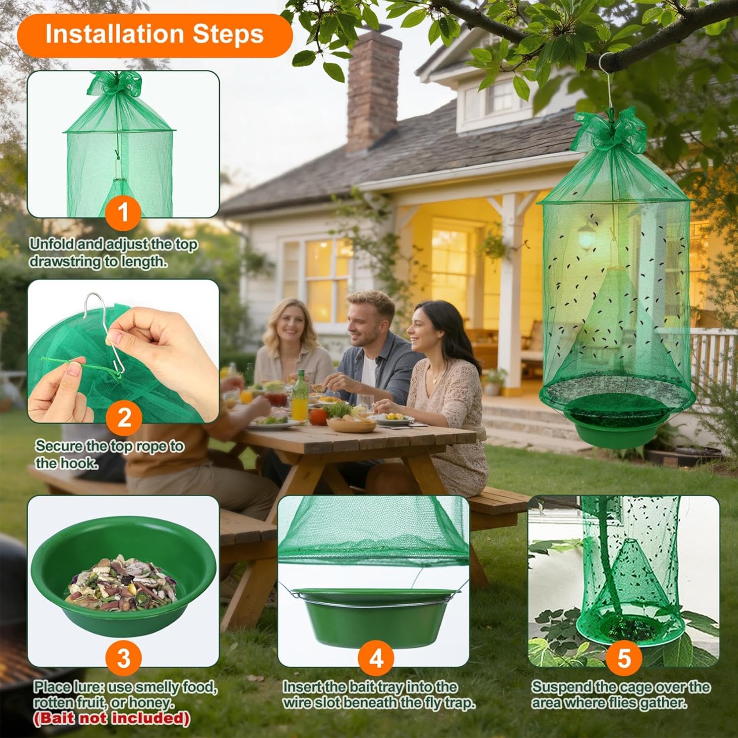 8 Pack Reusable Ranch Fly Traps Outdoor Hanging, Fly Catcher Killer Hunter Cage Control, Farm Horse Stable Fly Trap for Orchard, Barn, Garden