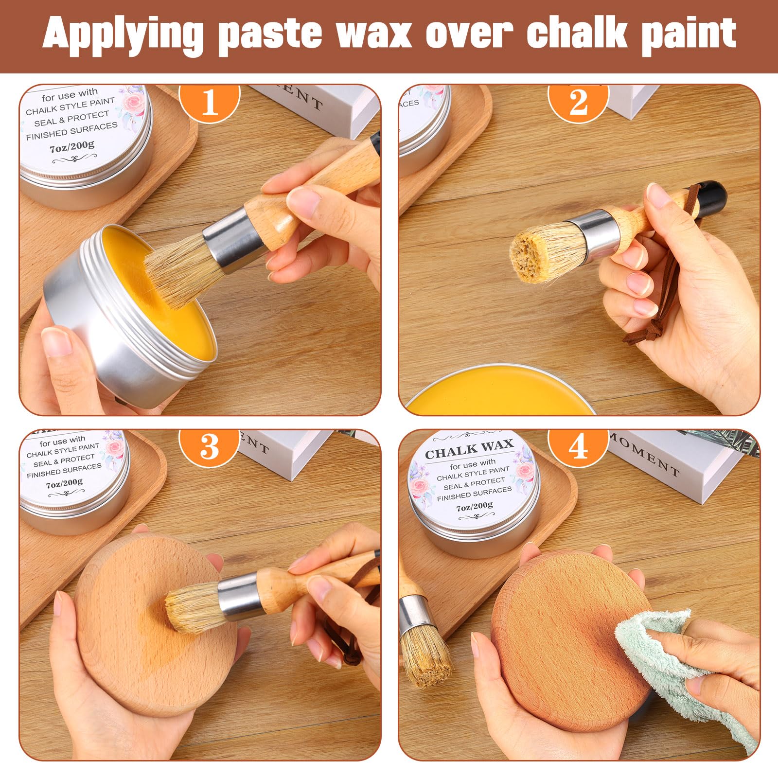 2 Pcs Furniture Finishing Wax Clear Finishing Wax with 2 Brush Set 7 oz Sealing Wood Wax for Furniture Protective Chalk Paint Sealing Wax for Painting Waxing Interior Furniture