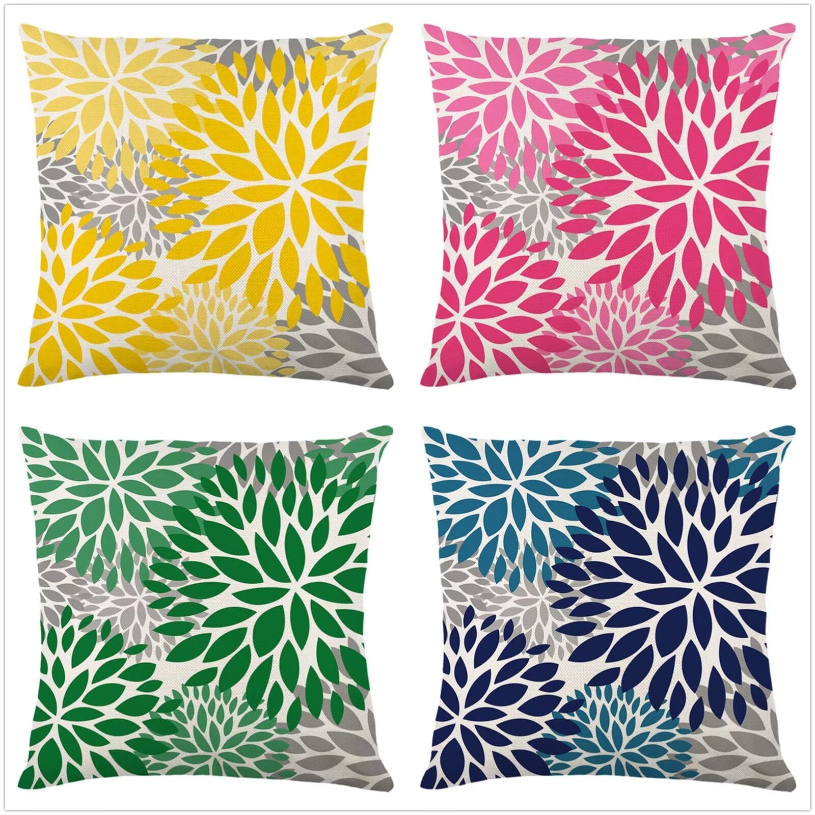 Federe Cuscini Divano 60x60cm Set di 4 Cuscini per Divano in Morbido Cuscini Esterno Quadrato Doppio Lato Estate Impermeabili Fiore Cuscini Decorativi,per Divano Soggiorno Sedia Letto Colorato OW-3377