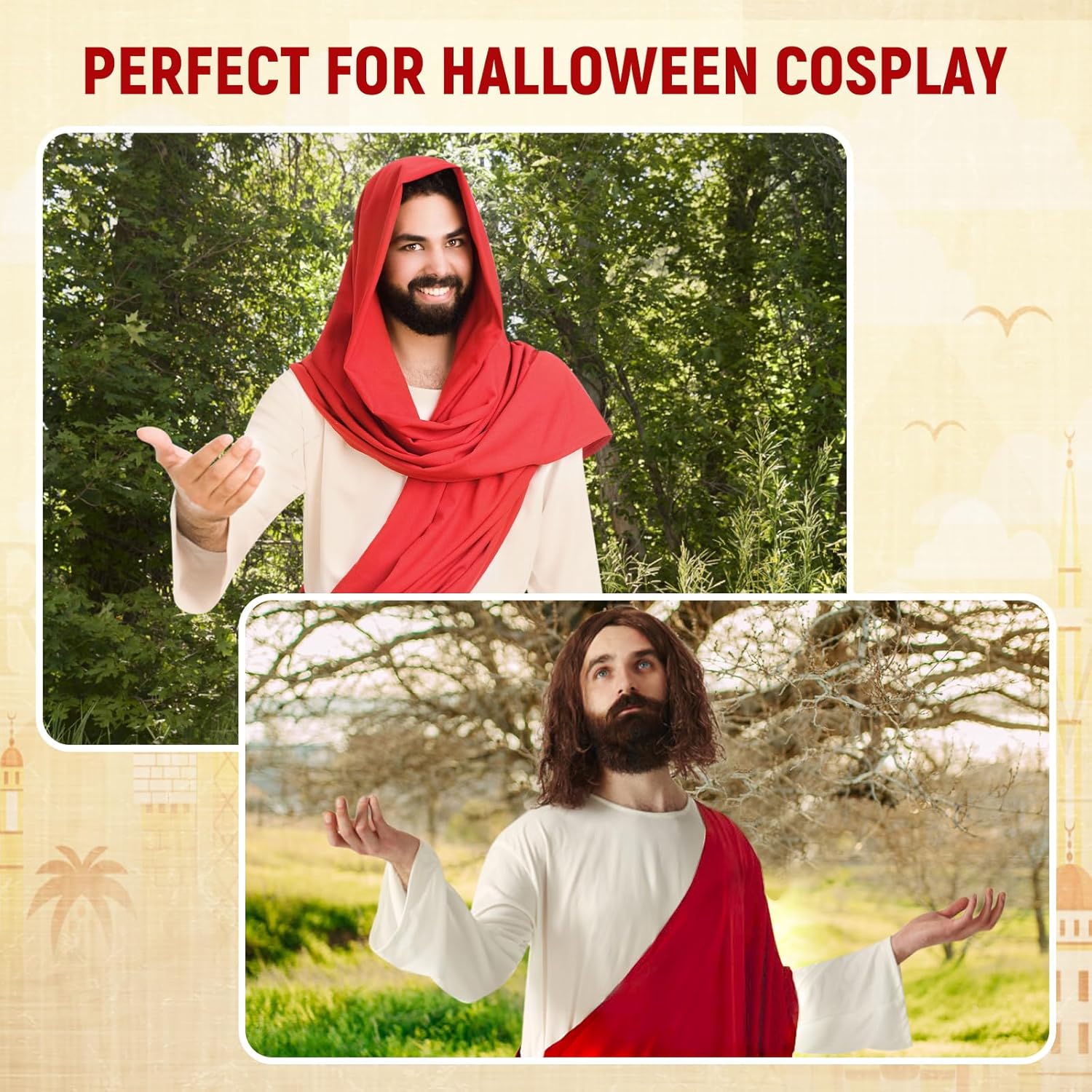 Jesus Costume Adult Religious Costume with Scarf Waist Rope Christmas Costumes Robes for Men - Image 4