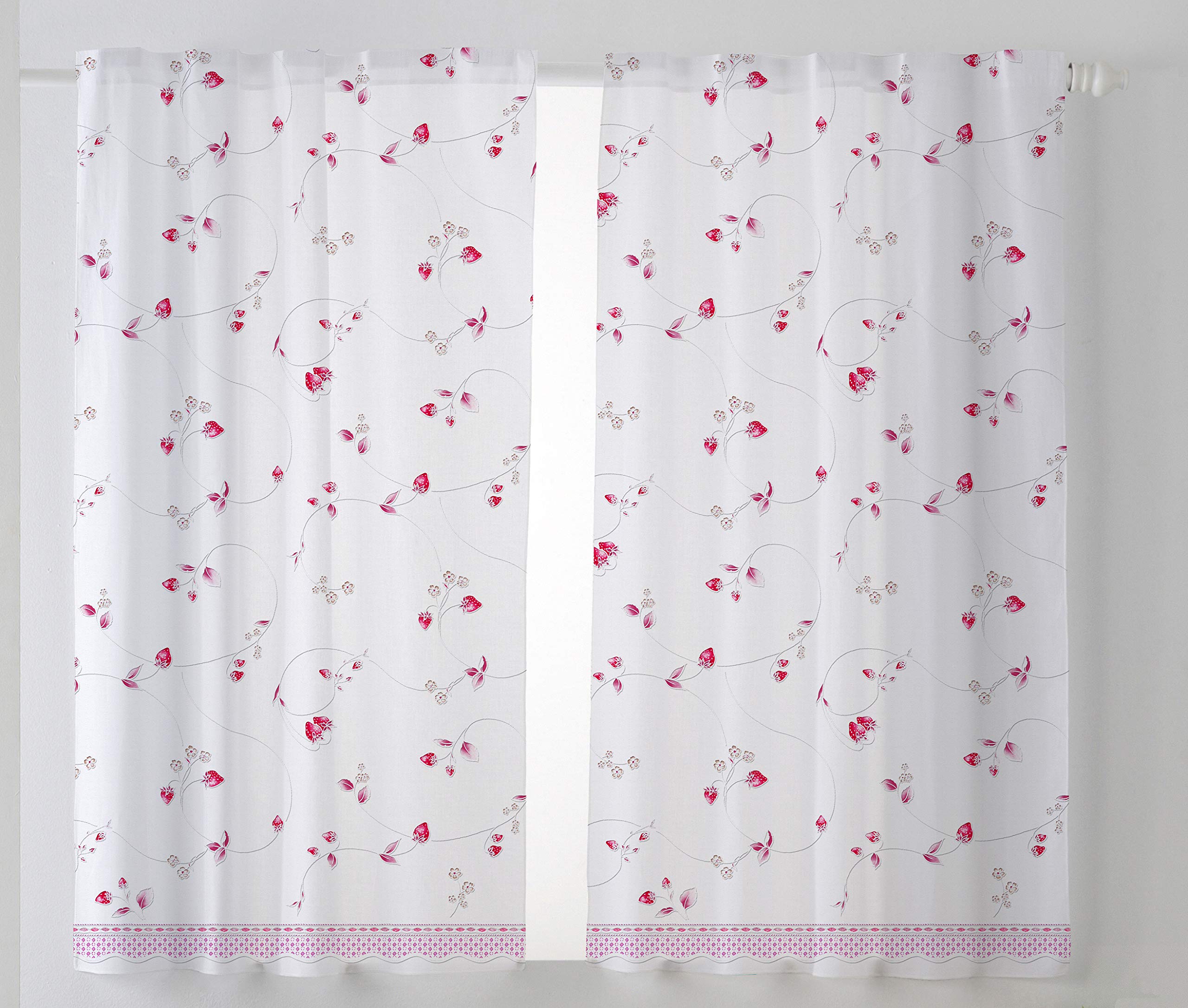 Cardenal Textil Strawberry Kitchen Curtain, Fabric, Purple, Pack of 2 100 x 140 cm