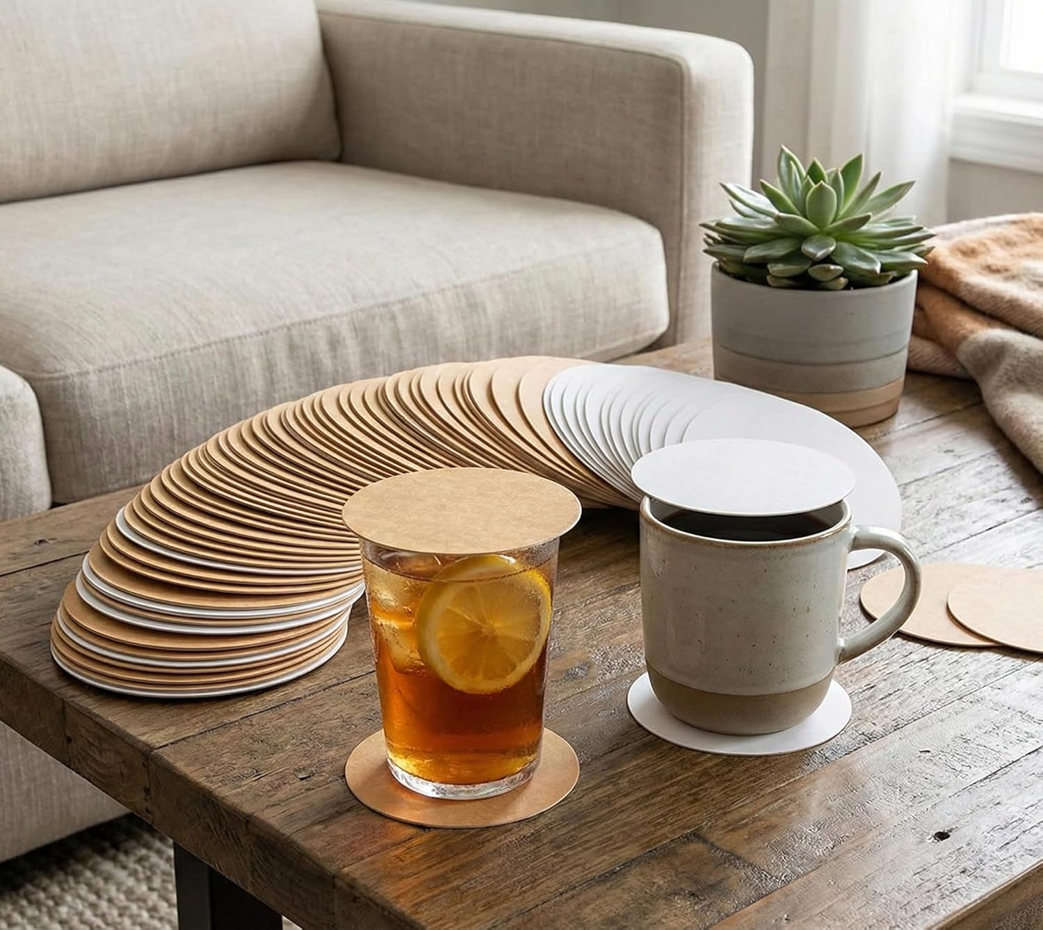 eSplanade Disposable Coaster - Made of Paper (Set of 100) - Use and Throw Reversible Coasters - Perfect for Bar, Hotel, Restaurant Purpose & Parties (Brown Round)