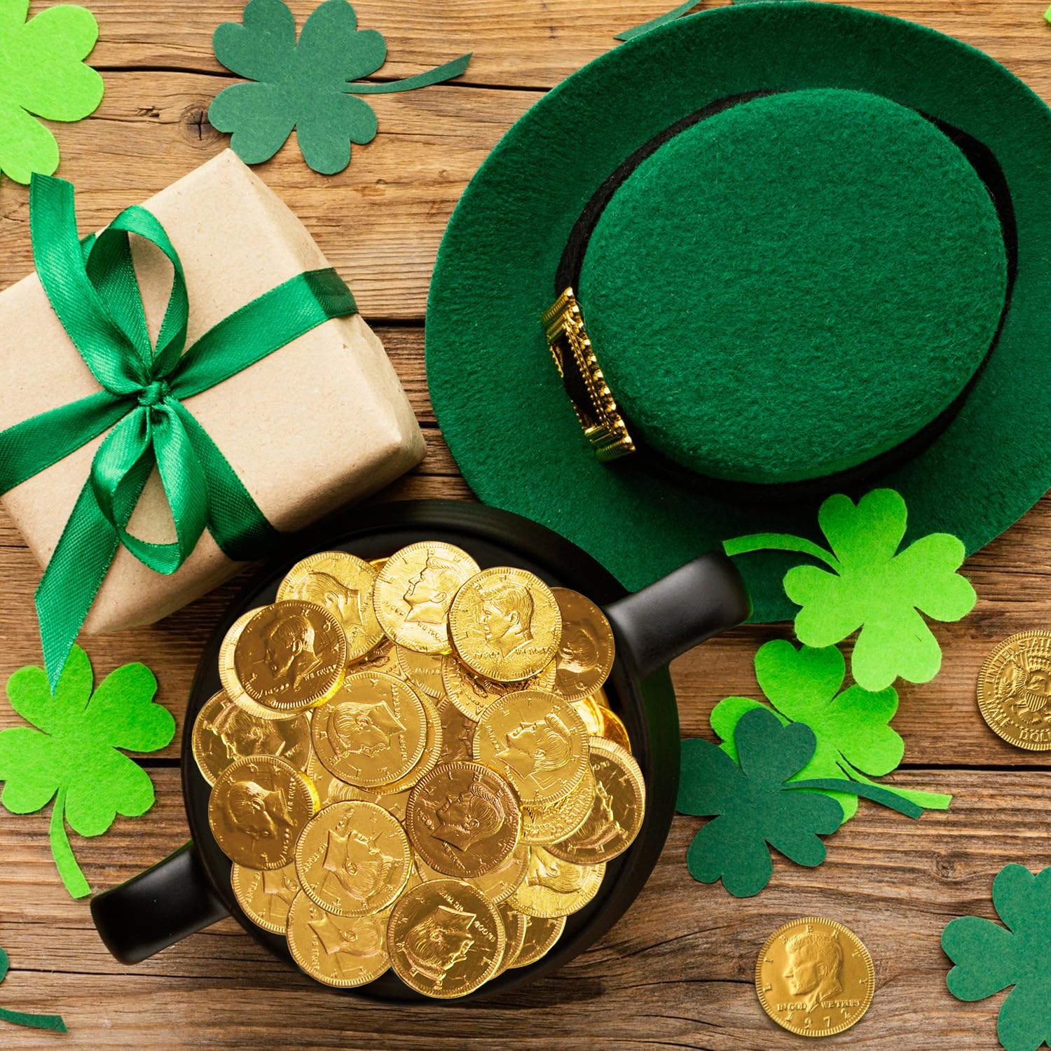 Belgian Milk Chocolate Gold Coins Candy - Smooth, Creamy European Chocolate Wrapped in Gold Foil For St. Patrics Day Party Favors, Candy Buffets, Treasure Hunts & Gift Bags - 100pcs