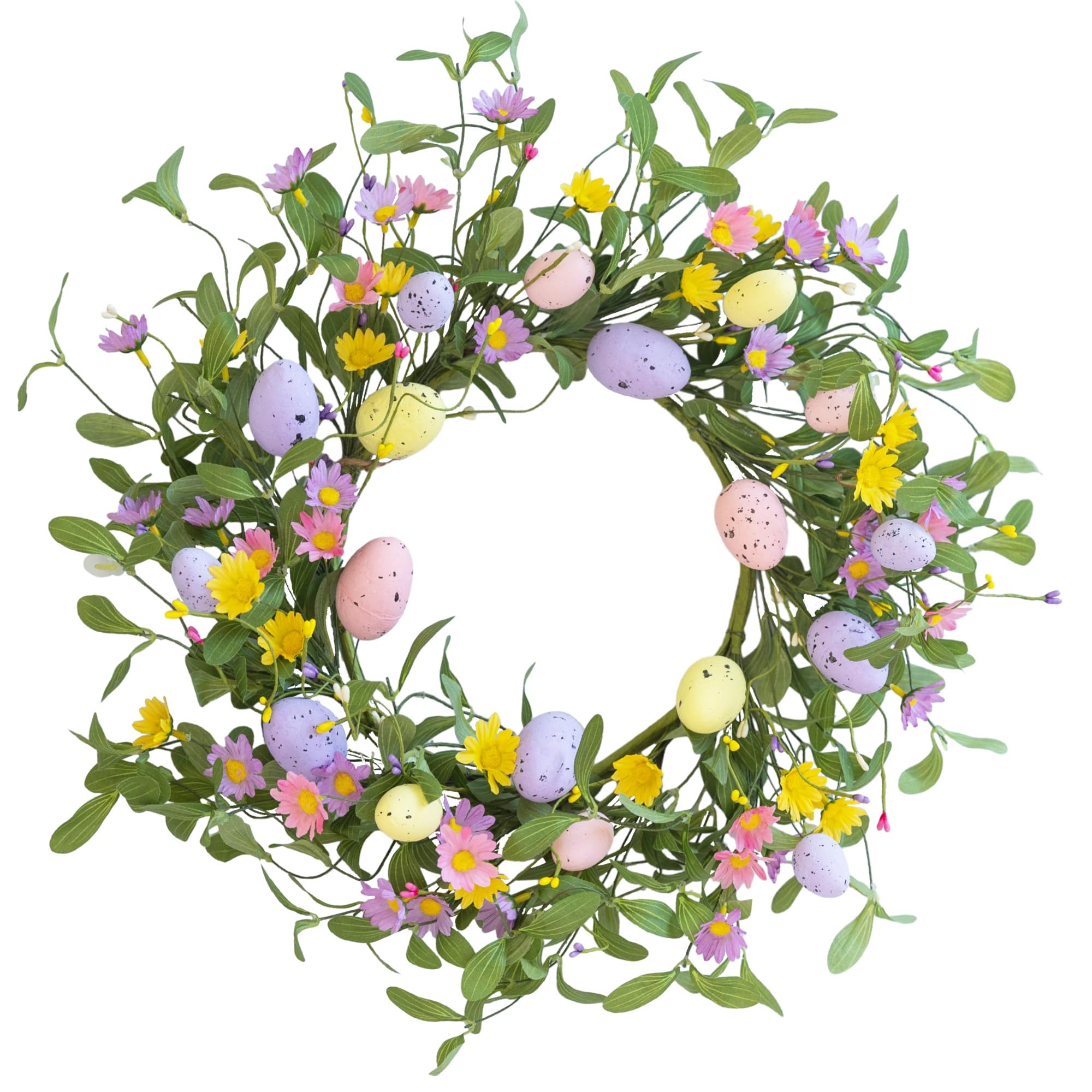 20” Easter Wreath with Colorful Daisy and Pastel Eggs, Spring Easter Wreath for Front Door All Seasons Outdoor Indoor Window Home Decoration, Spring Beginning Flower