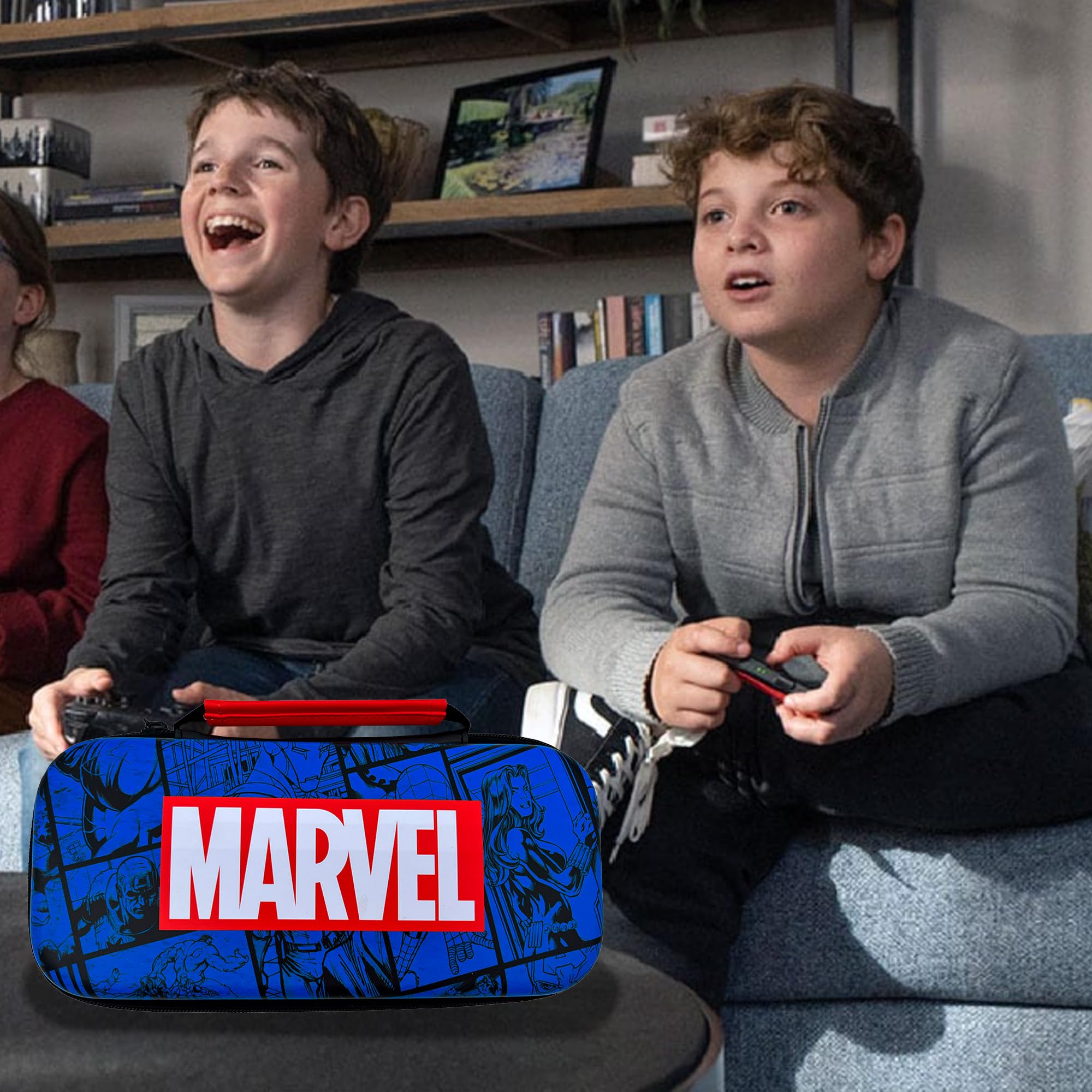 WONDEE Pochette Switch, Housse pour Nintendo Switch, Switch OLED et Switch Lite Marvel Avengers Style Comics et Capacité de Stockage pour 10 Jeux - Sacoche Coque de Protection et Transport Switch