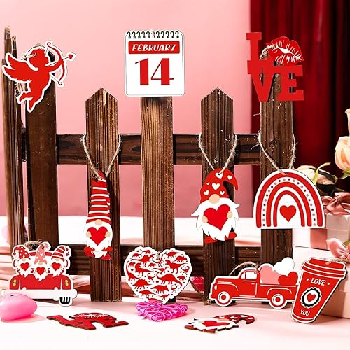 Miniatura 7 de 30 adornos pequeños de madera del día de Vlentine, recortes de gnomo de corazón para el día de San Valentín, adornos para árbol pequeño, bienvenida,