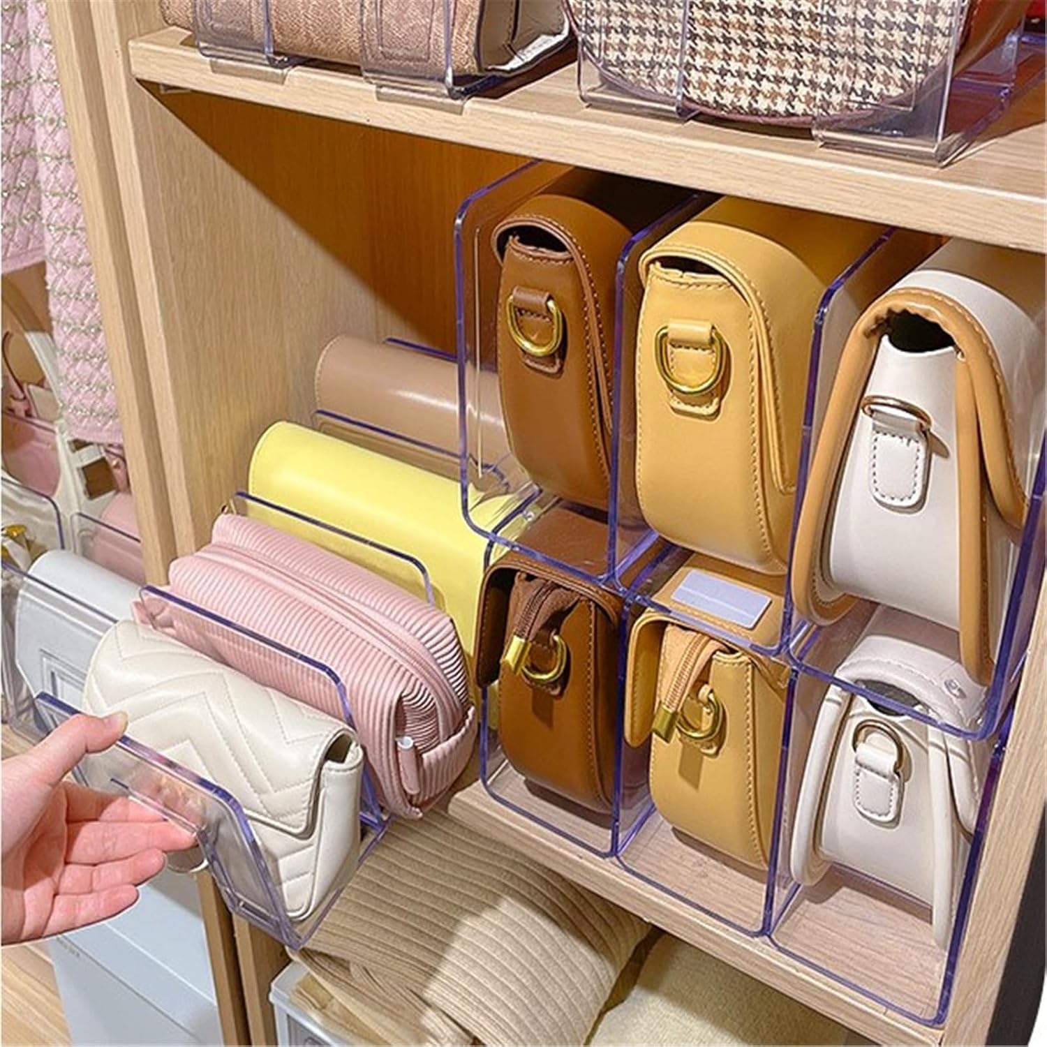 MEISO 2 Pezzi Organizer Armadio, Divisori per Borse Armadio Organizer, Porta Borse da Armadio A 4 Slot per Camera da Letto, Guardaroba, Libreria, Cucina, Stoccaggio E Organizzazione (Trasparente)