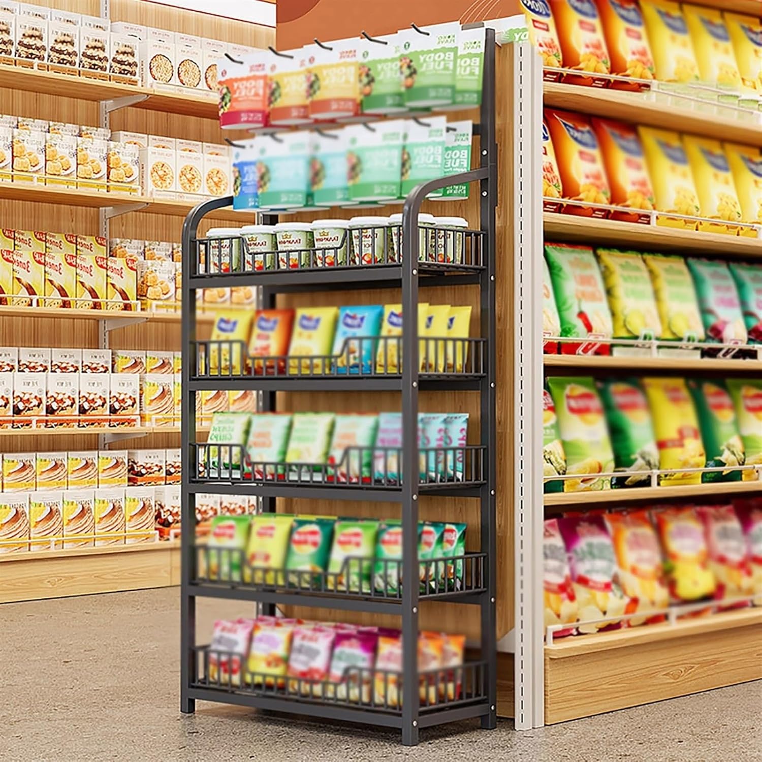 Amazon.com: OMKUOSYA 4 Tier/ 5 Tier Metal Shelf With Hooks, Candy ...