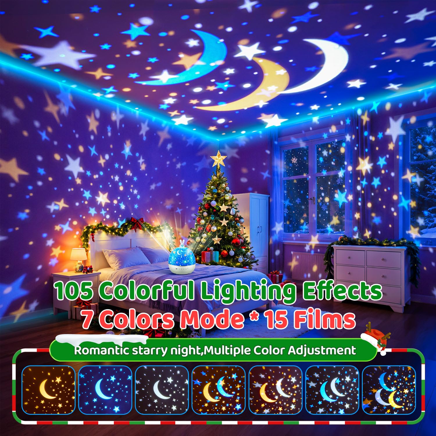 One Fire Proiettore Stelle Soffitto Bambini, 15 Films Luce Notturna Bambini, Bluetooth Musica 360° Lampada Proiettore Bambini, USB Ricaricabile Proiettore Soffitto Regalo Bambini Decorazioni Camera