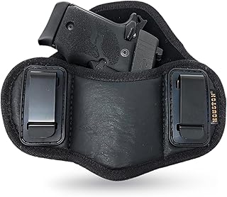 Tactical Pancake Gun Holster Houston - ECO Leather Concealed Carry Soft Material | Suede Interior for Protection | IWB | Right Hand | Fits: Glock 42 43 | Kahr 9mm .40 .45 | Bersa .380 | Ruger LC9