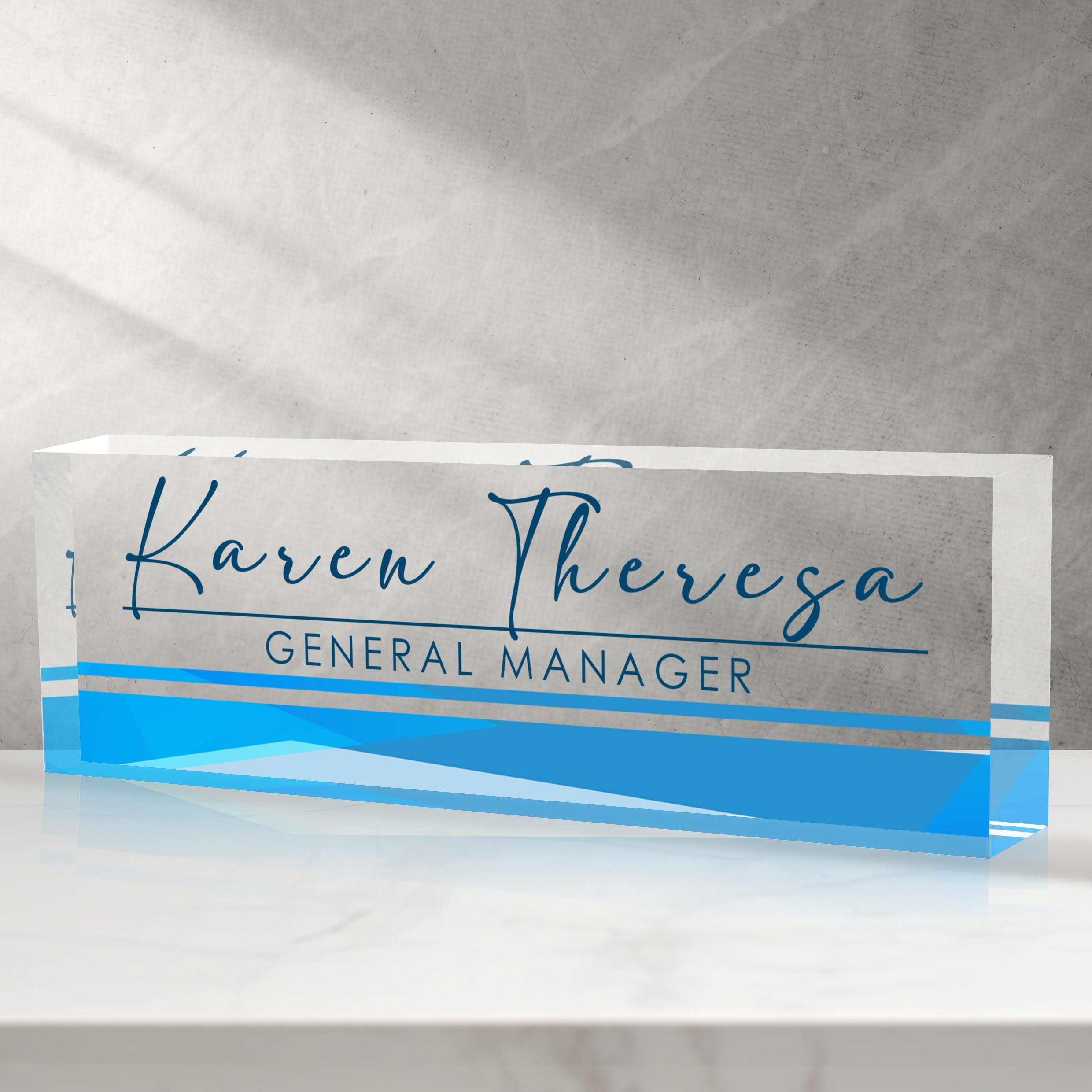 Custom Office Name Plate, Personalized Gifts for Women &amp; Men, Appreciation Gifts for Employees, Minimalist Blue Desk Accessory