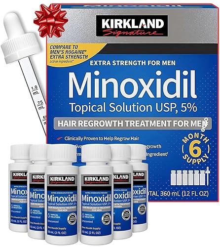 Minoxidil para hombres Paquete Líquido, Tratamiento de crecimiento del cabello de fuerza extra 5%, suministro para 6 meses - Aplicador con gotero