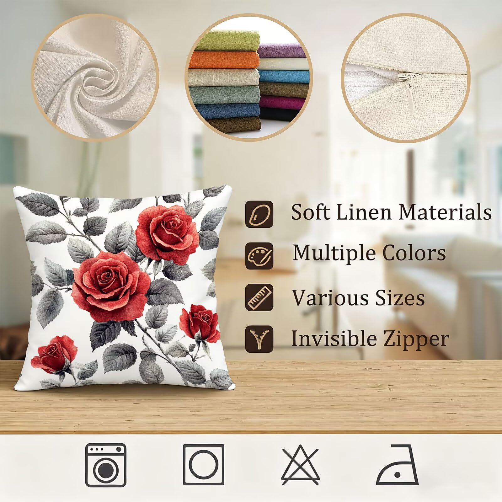 Rojo Funda Cojin 60x60 Flor Funda Almohada 60x60 Cojines Sofa Súper Suave Fundas Cojines Decorativos Fundas Almohadas 4 Piezas Almohada Cervicales y Cuello, para Hogar Cama Salon Decoracion E - 807