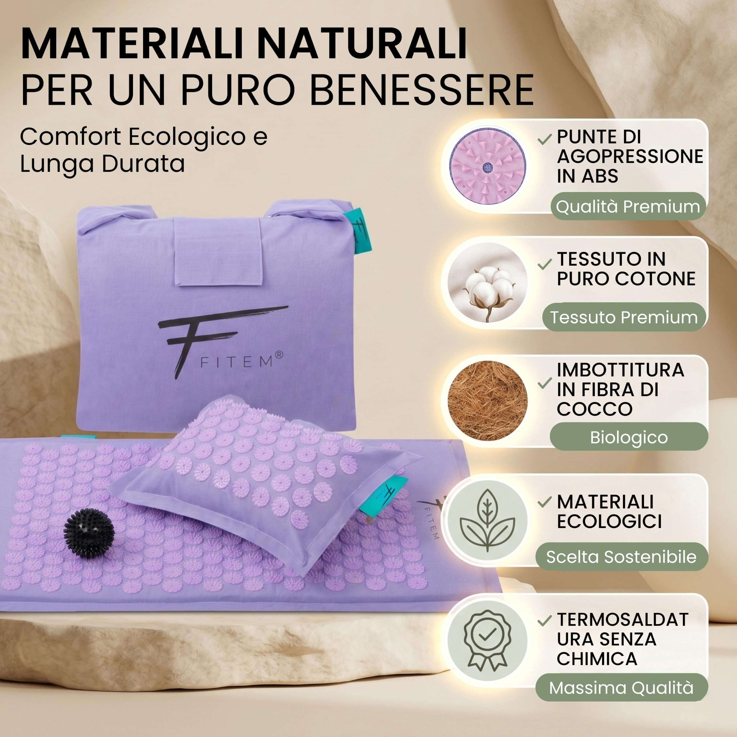 Fitem Set Tappetino Agopressione in Cocco Viola