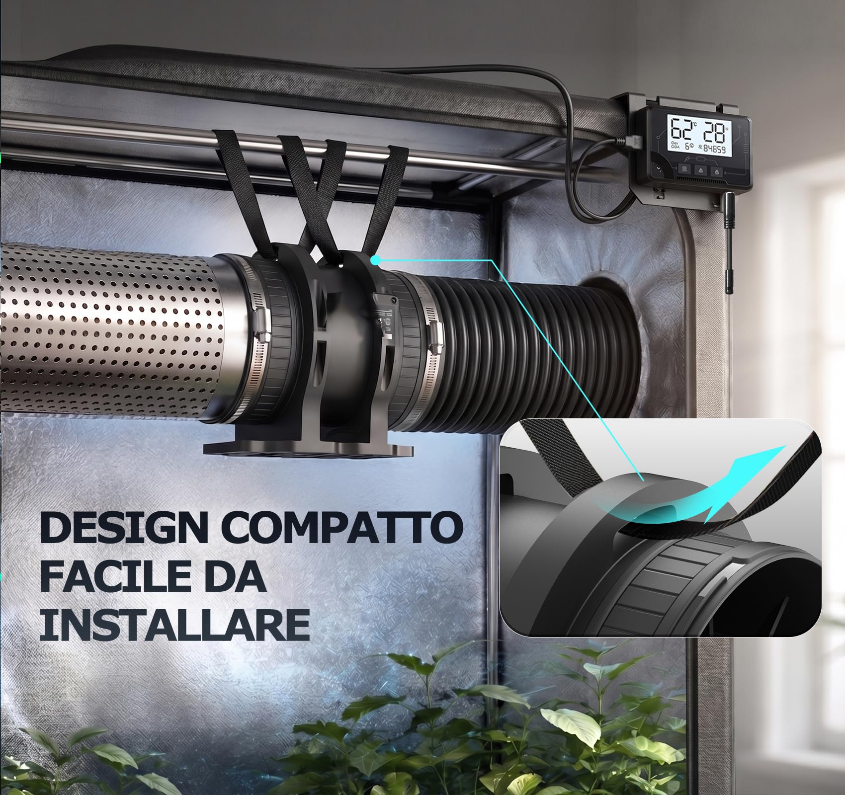 Estrattore Aria Sensore Umidità Temperatura Timer Telecomando, Silenzioso, Protezione Surriscaldamento, Bagno Cucina Condotto(con supporto)