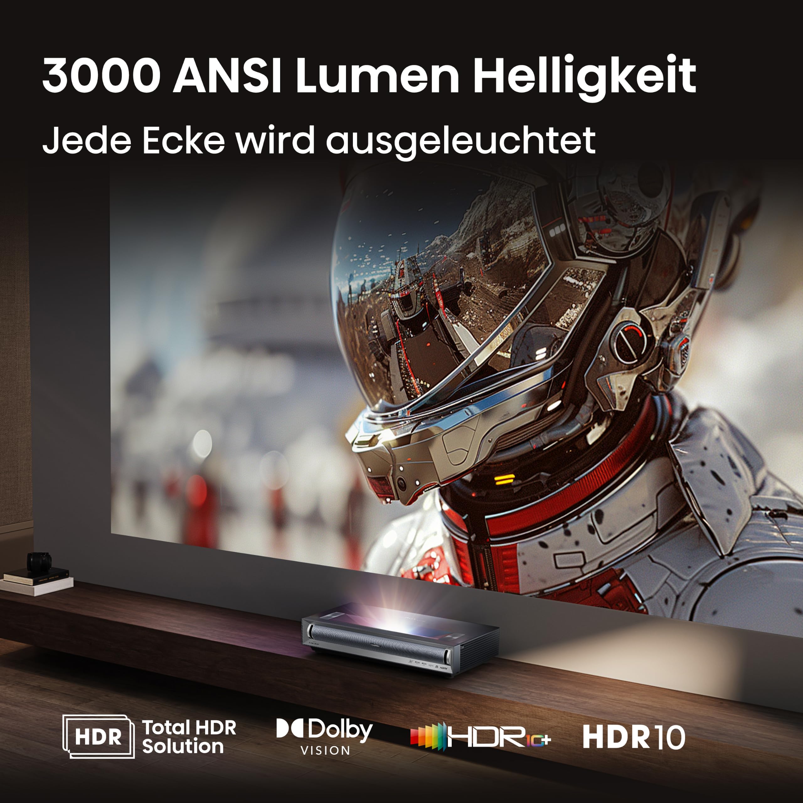 Hisense PX3-PRO 4K Smart Laser Projektor/Ultrakurzdistanzbeamer/ 80''-150‘‘ Projektionsgröße/Hisense LPU Technologie/Dolby Vision.Atmos/Xbox-Zertifiziert/ 3000 ANSI Lumen/Erweitertes Farbspektrum