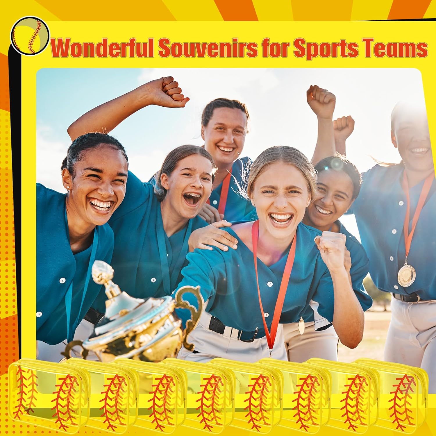 Reginary 12 Pcs Softball Team Gifts Cosmetics Goodie Bag PVC Clear Portable Makeup Bags Organizer 7 x 4.3 x 2.4 '' Waterproof Sport Zippered Toiletry Carry Pouch for Softball Coach Travel Party - Image 6