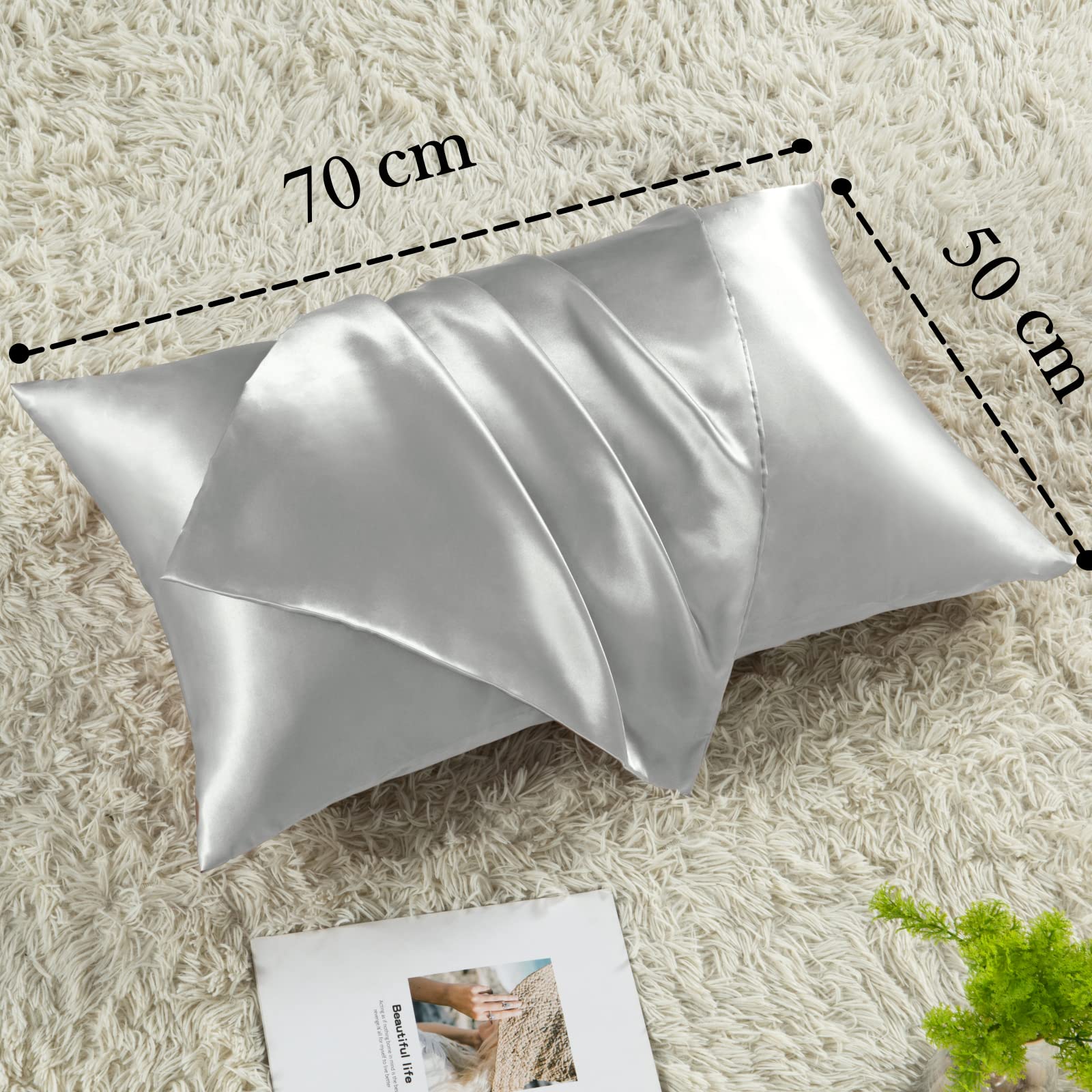Vielit 2 Pack Satin Pillowcase for Hair and Skin,Soft as Silk Pillowcases for Hair and Skin,Easier Care than Silk Pillow Case Light Grey Pillowcases for 50x70cm Pillow Envelope & 2 Scrunchies - Image 4