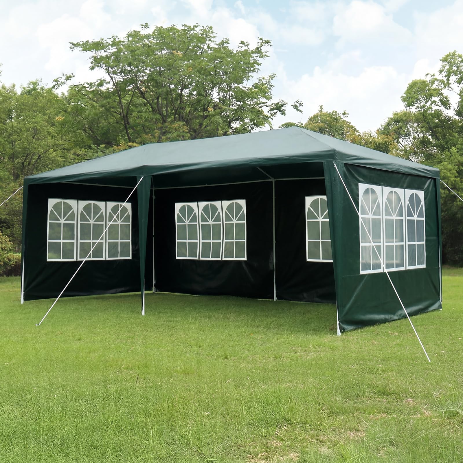 Gazebo Marquee Canopy 6X3M Party Tent with Sidewall And Windows, Outdoor Gazebo Marquee Garden Wedding Party Tent Waterproof Patio Canopy for Sun Rain Shelter (6X3m Green(4 Side ）)