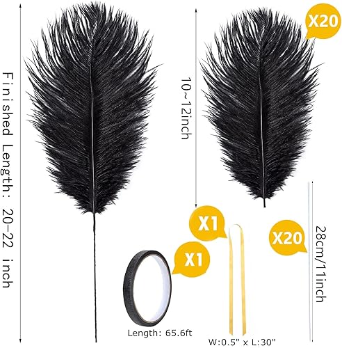 Miniatura 2 de DGYJJZ Juego de 20 plumas de avestruz azules a granel  Kit de fabricación de plumas de avestruz naturales de 10 a 12 pulgadas para centros de mesa