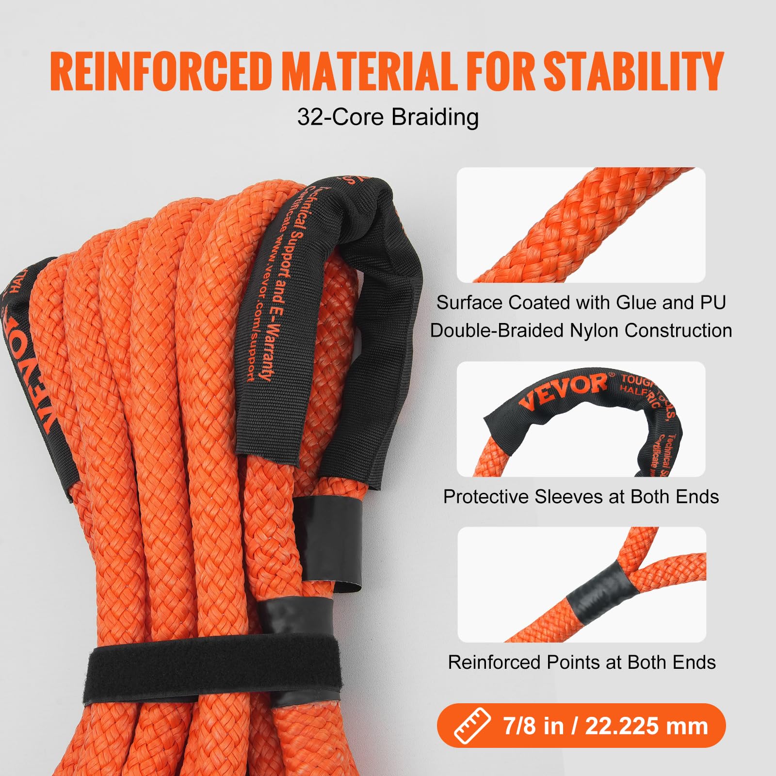VEVOR Corda da Traino per Recupero Cinetico, Cinghia da Strappo Fuoristrada per Carichi Pesanti Fuoristrada, 22,225 mm x 9,1 m, 13871 kg, Nylon, Cinghia per Strappi Resistente Jeep Auto Camion SUV
