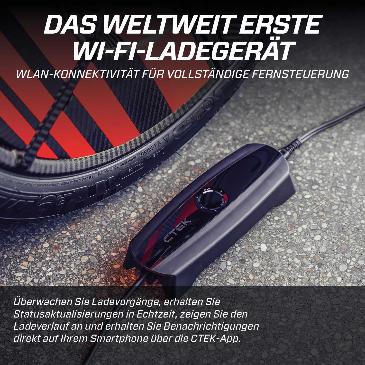 CTEK CS ONE (Gen 2) mit WLAN, 12-V-Smart-Batterieladegerät und -Erhaltungsladegerät mit App-Steuerung, Fernüberwachung, adaptiver Ladung und polungsfreien Klemmen für PKW und Motorräder