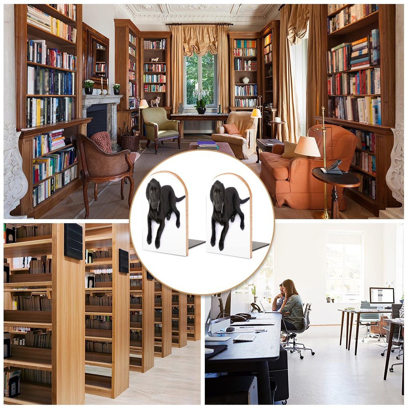 Fermalibri A Forma Di Labrador Nero - Set Di 2, Resina, Decorativi Per Mensole E Librerie - Foto 3