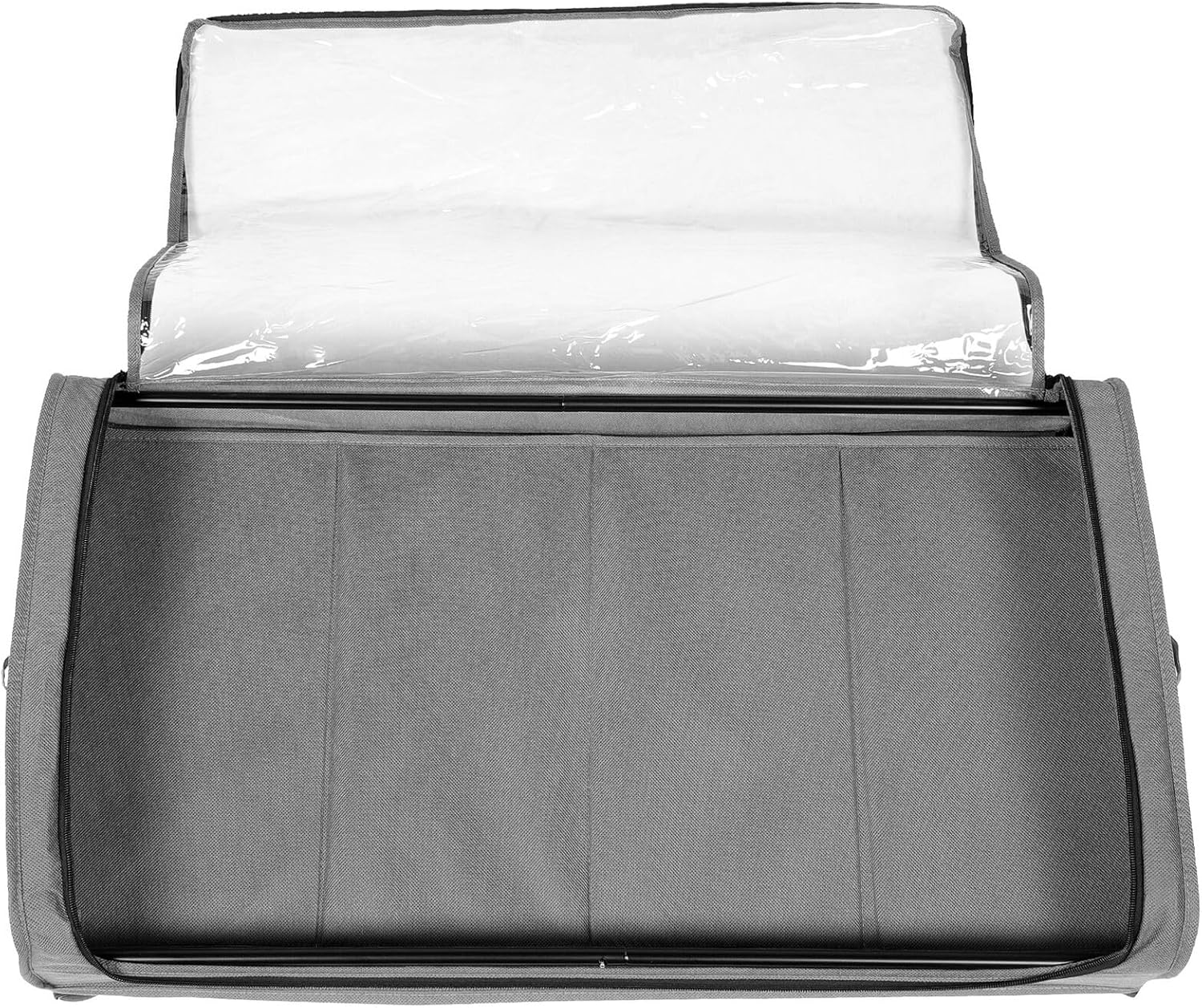 ABOOFAN Bed Storage Drawer with Wheels, Large Grey Metal Clothes Organizer with Lid and Fabric Base, Rolling Space-saving Storage for Small Bedrooms and Pet