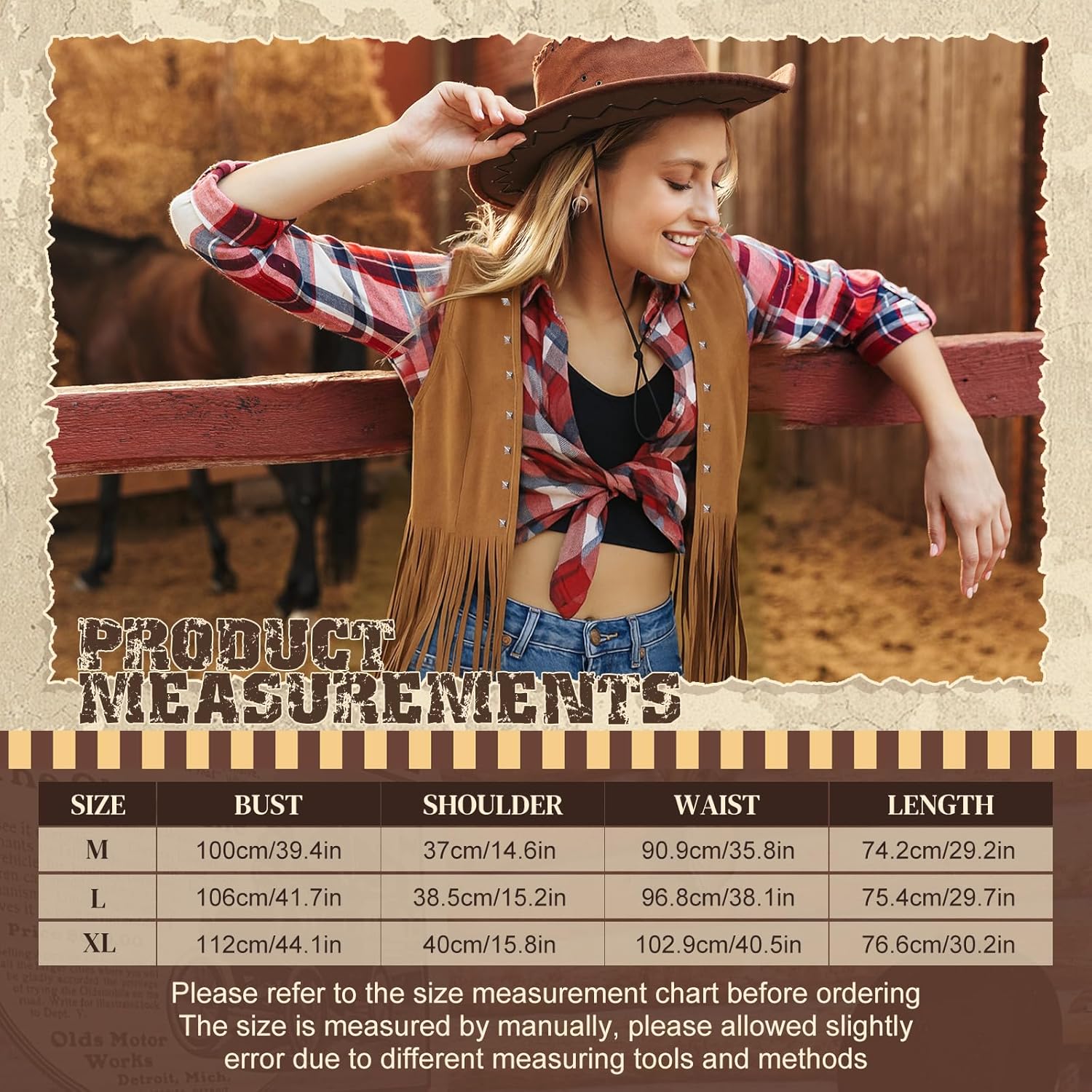 Hercicy Fringe Vest for Women 70s Hippie Western Cowgirl Vest Faux Suede Rivets Sleeveless Tassel Leather Vests Jacket - Image 2