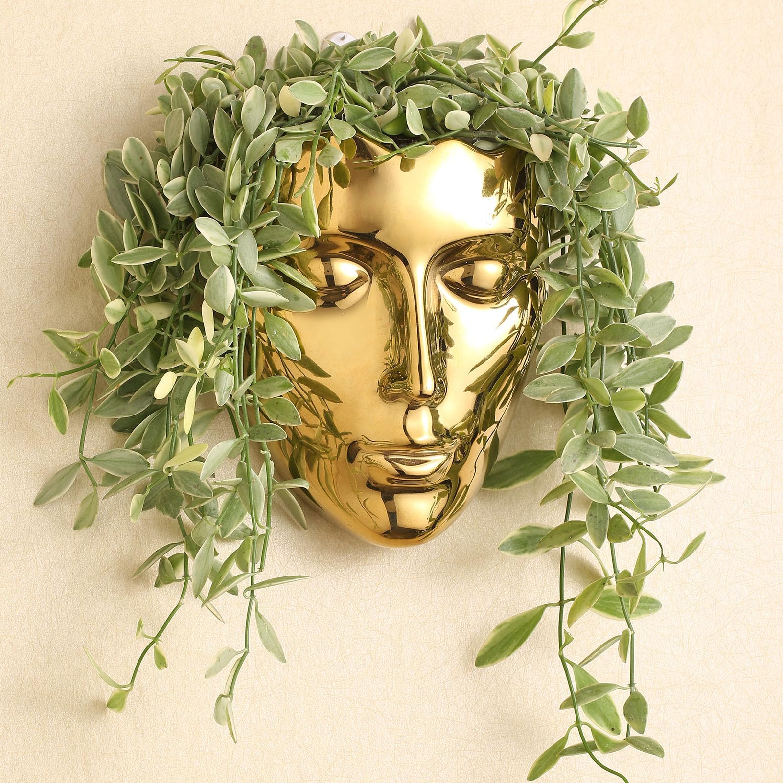 Face Vase,Ceramic Female Form Vase,Modern Sculpture Planter Pot,Human Face Dried Flower Shaped Vase,Wall Hanging Plant Pot for Home Decor Centerpieces, Office or Outdoor Hanging Decor Gold