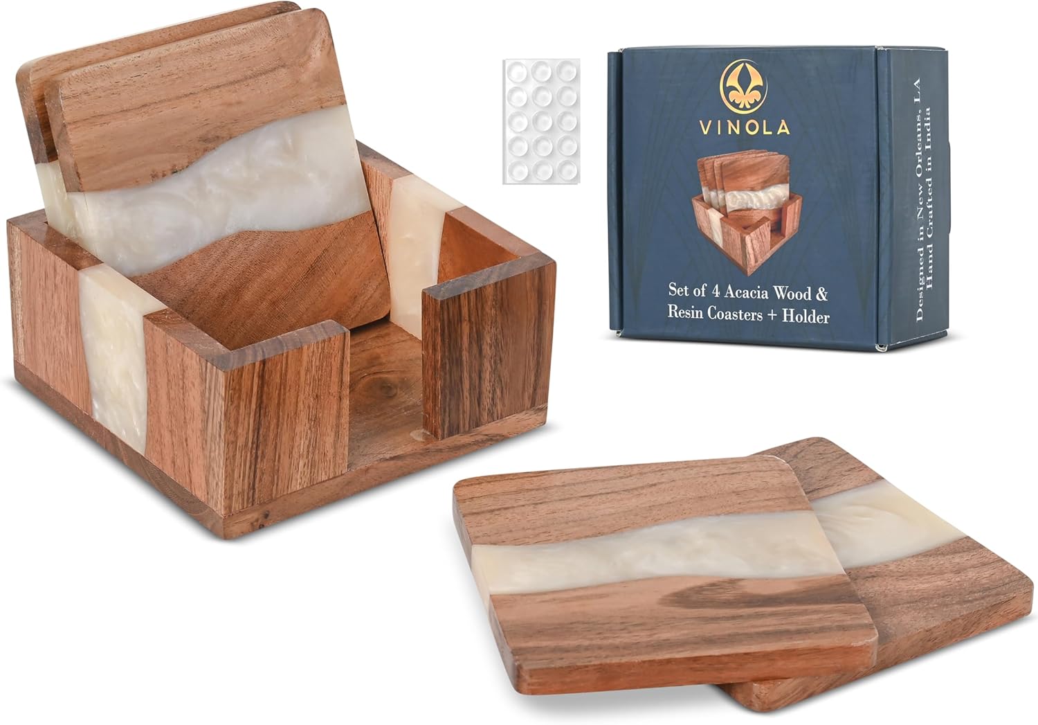 Resin Coasters - Modern Elegant Epoxy Coaster Set with Holder for Office or Bachelor Pad - Image 7