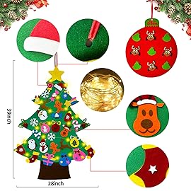 EMPOF Felt Christmas Tree for Toddlers, 3.25 ft Felt DIY Tree for Kids Wall with Lights + Tic-Tac-Toe Game + 33 Ornaments, Indoor Christmas Home Decorations Decor, Kids Xmas Activities Presents
