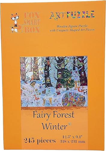 Miniatura 3 de Rompecabezas de madera para adultos, piezas de forma única, fabricado en los Estados Unidos por FoxSmartBox - 245 piezas - Bosque de Hadas. Invierno
