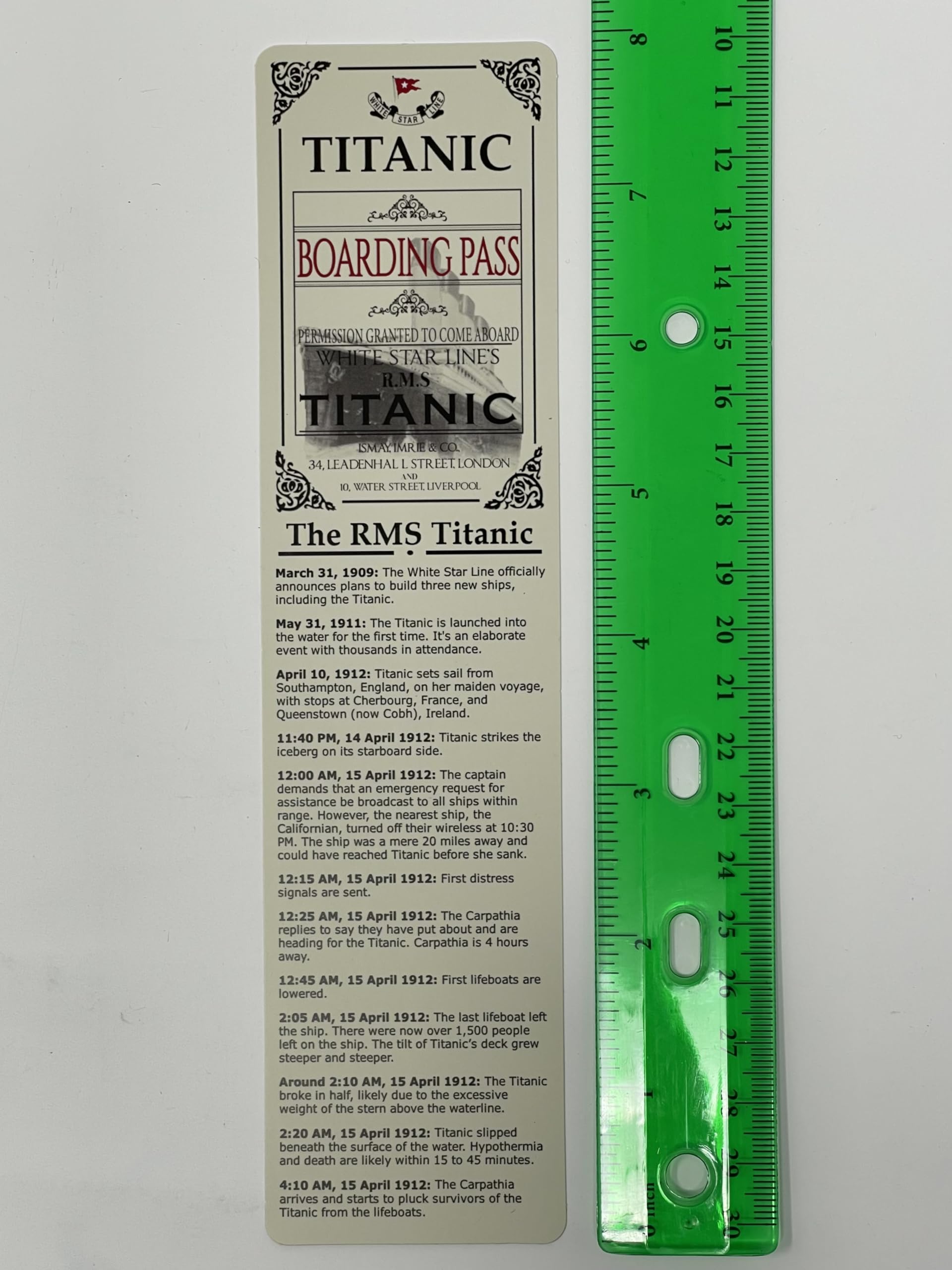 Titanic Bookmark Ticket Boarding Pass Merchandise RMS Titanic Gifts Memorabilia 5 Pack